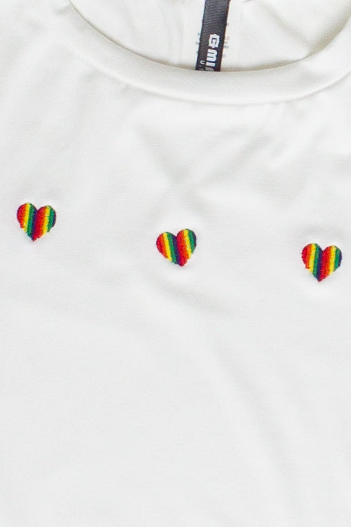 Embroidered Rainbow Hearts T-Shirt - White
