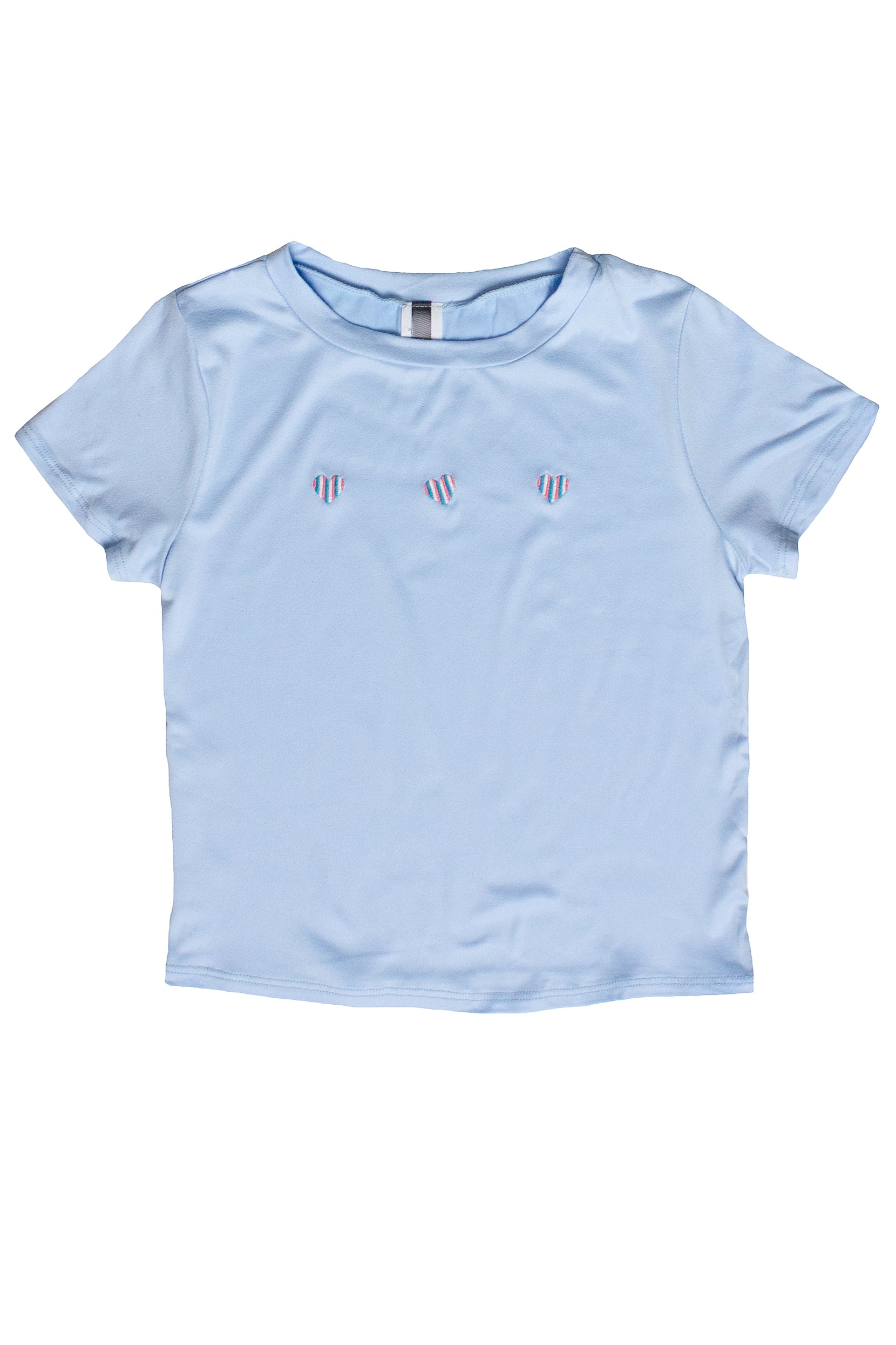 Embroidered Rainbow Hearts T-Shirt - Light Blue