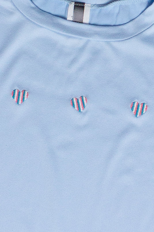 Embroidered Rainbow Hearts T-Shirt - Light Blue
