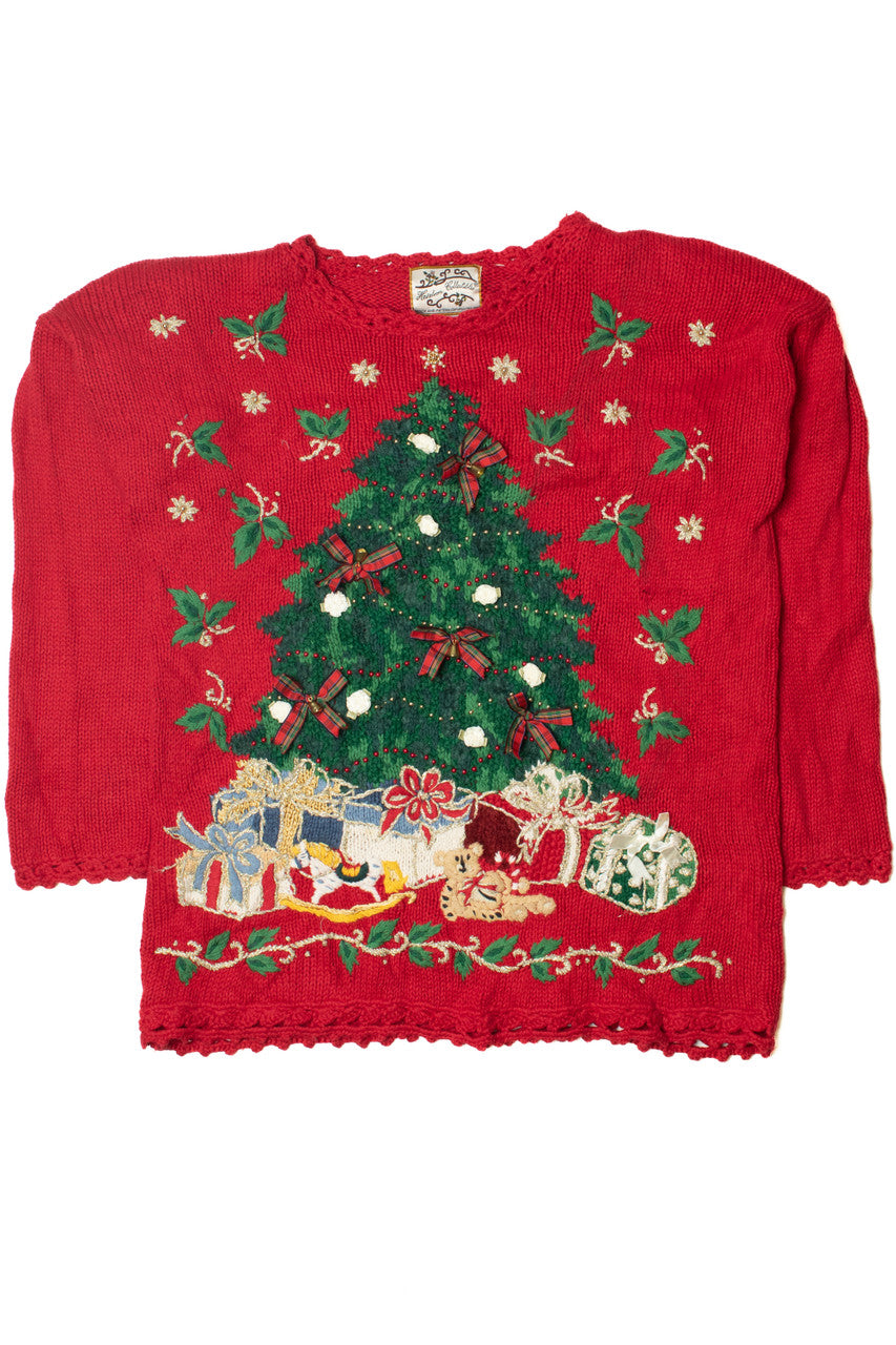 Vintage Christmas Tree Plaid Bows Ugly Christmas Sweater 59537