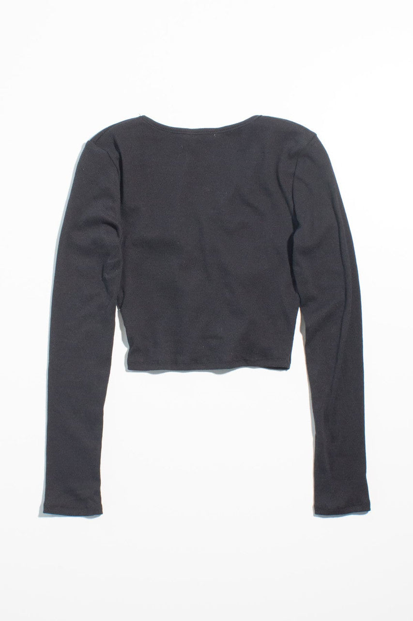 Black Hook & Eye Ribbed Long Sleeve Crop Top