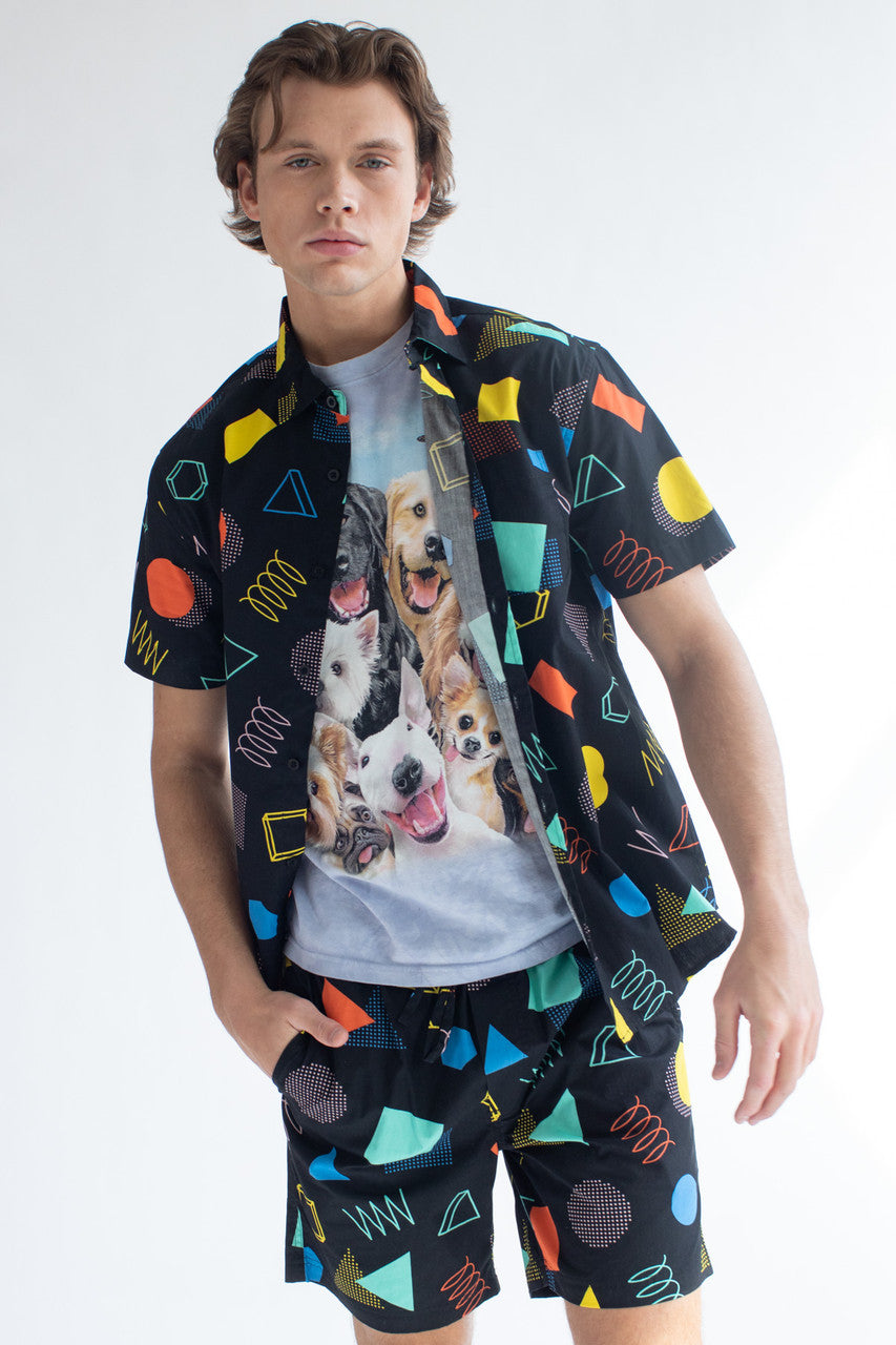 Black 80s Coil Woven Button Up Shirt