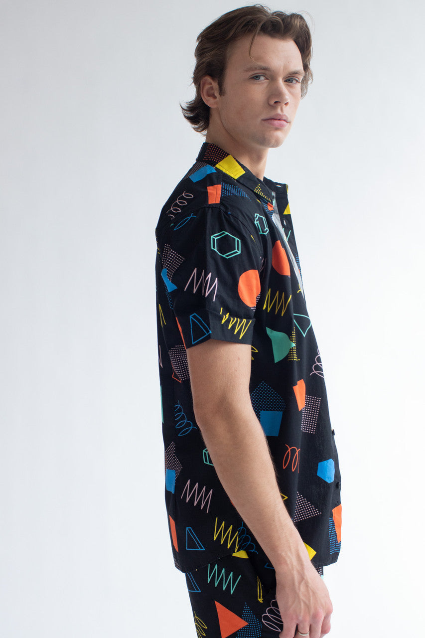 Black 80s Coil Woven Button Up Shirt