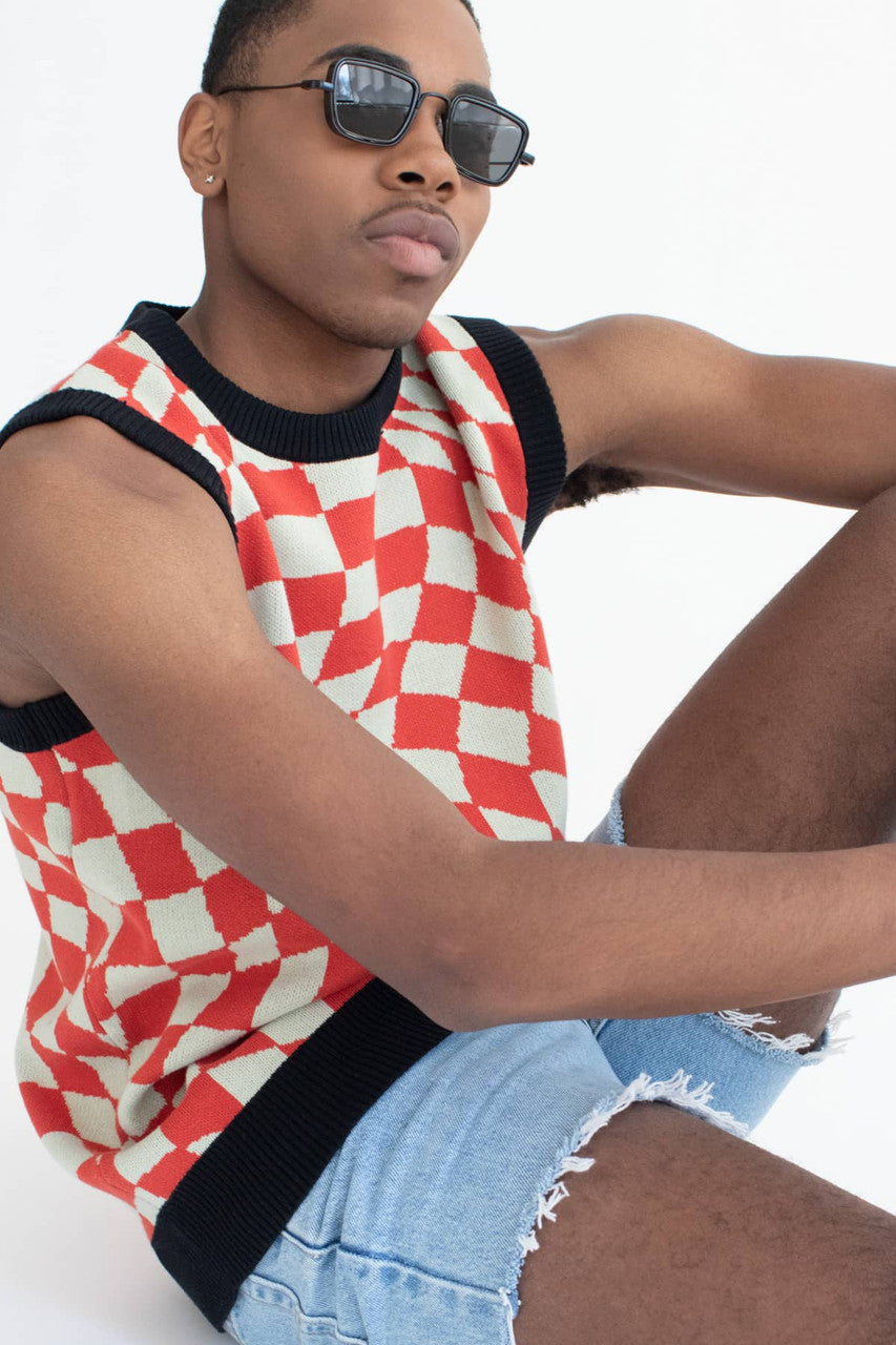 Red Tripping Checkers Sweater Vest