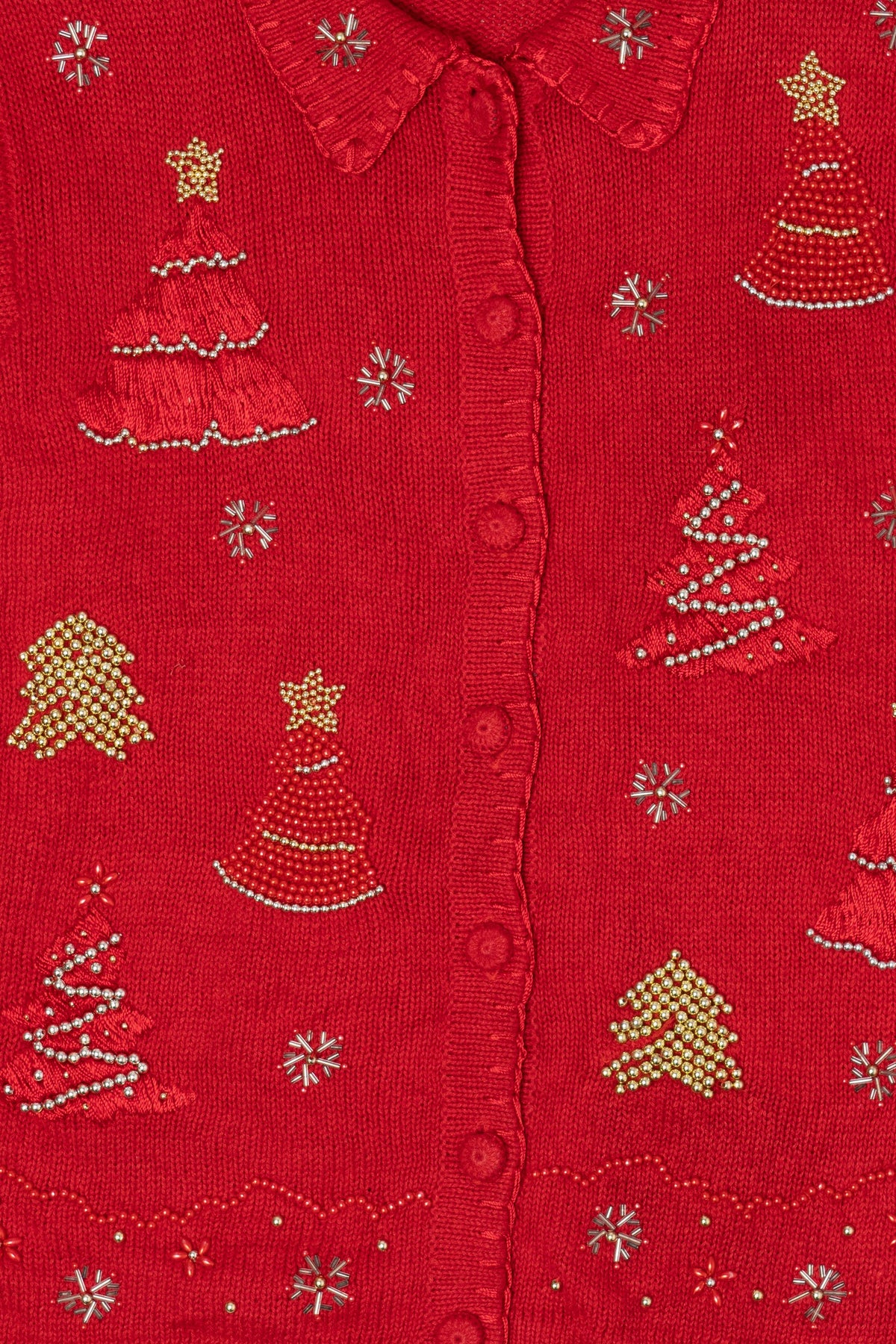 Vintage Red Victoria Jones Trees Ugly Christmas Cardigan (1990s)