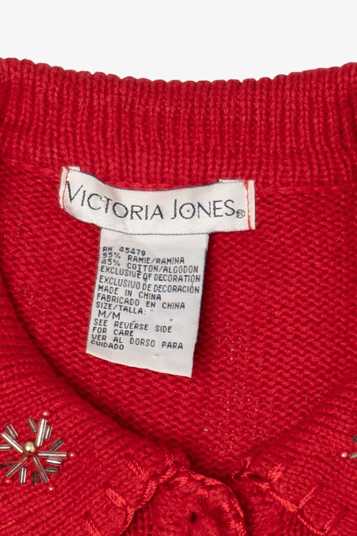 Vintage Red Victoria Jones Trees Ugly Christmas Cardigan (1990s)