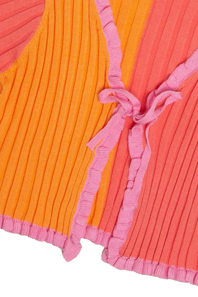 Sherbet Color Block Tie Front Cardigan