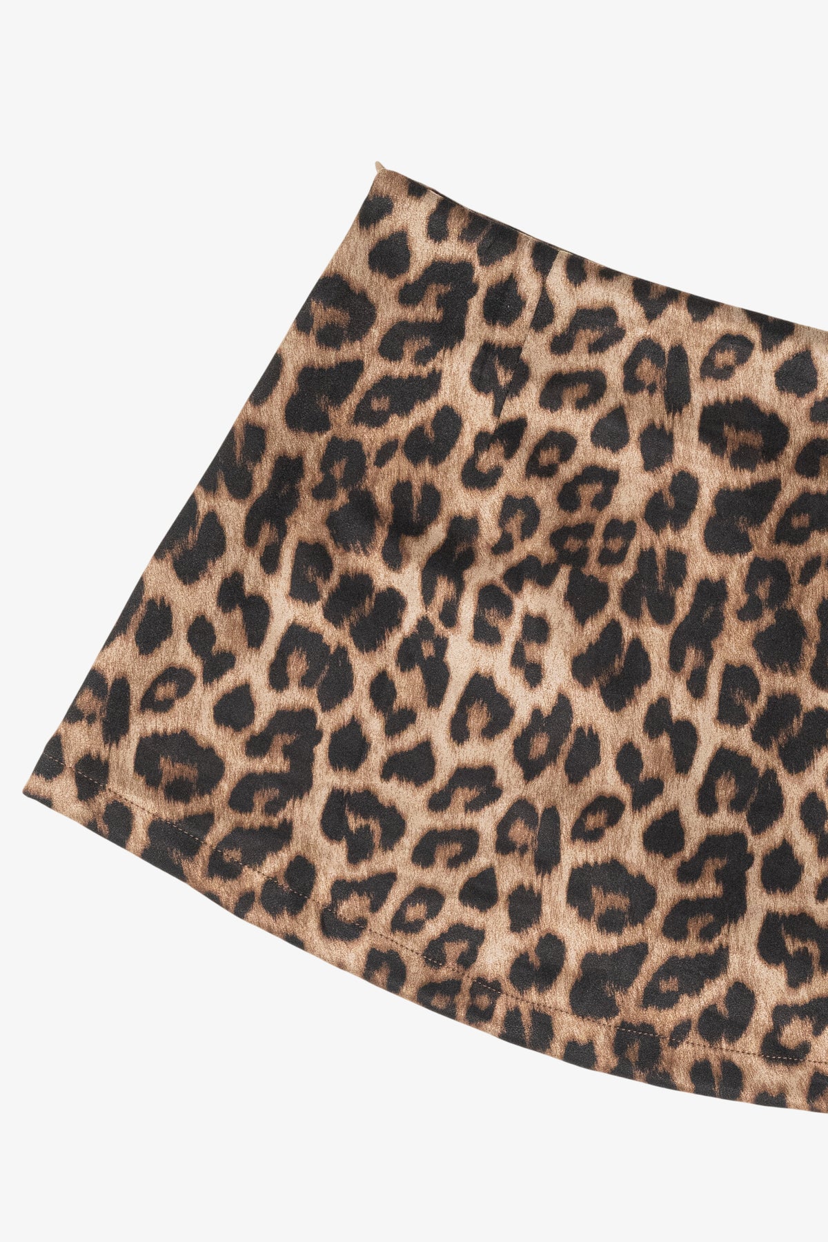 Brown and black leopard print satin mini skirt detail