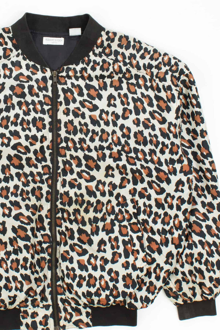 Vintage 90s Silk Leopard Print Bomber Jacket