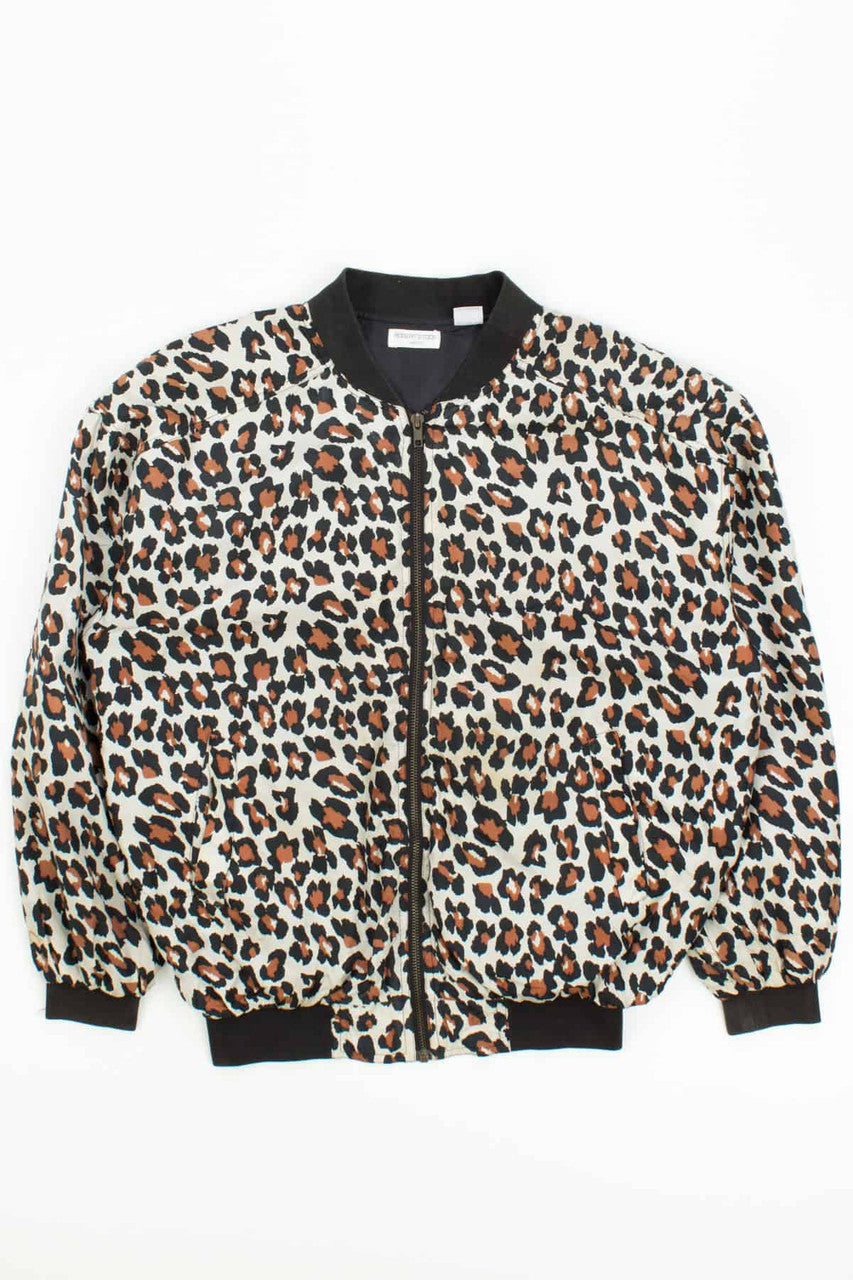 Vintage 90s Silk Leopard Print Bomber Jacket