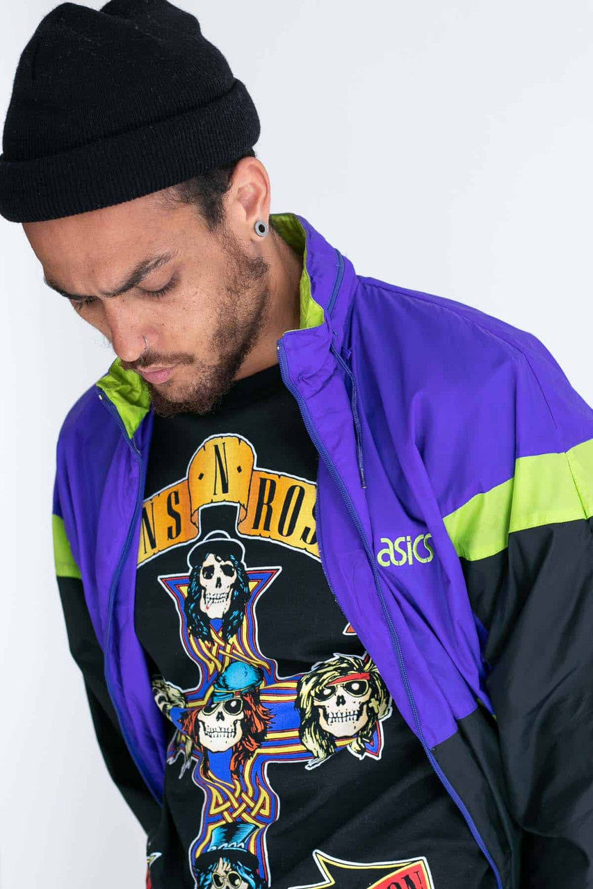 Purple and Green Asics Vintage Windbreaker
