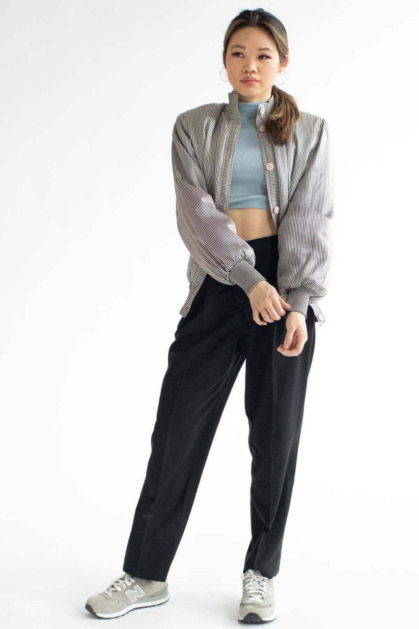 Vintage 90s Striped Silk Turtleneck Bomber Jacket