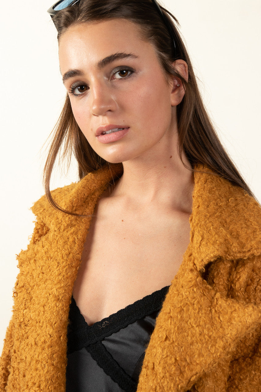 Vintage Mustard Curly Teddy Faux Fur Coat