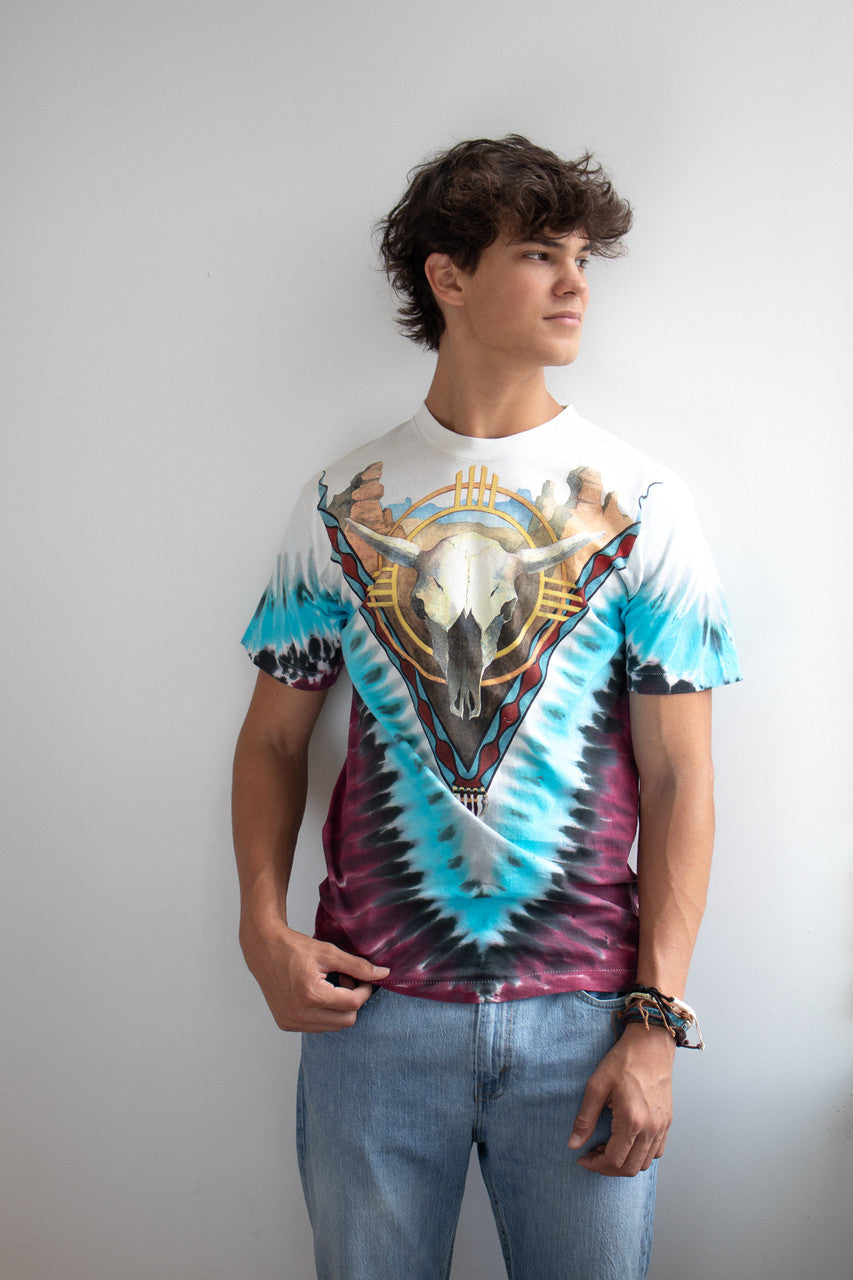 Vintage 1992 Liquid Blue Skull Eagle Tie Dye T-Shirt