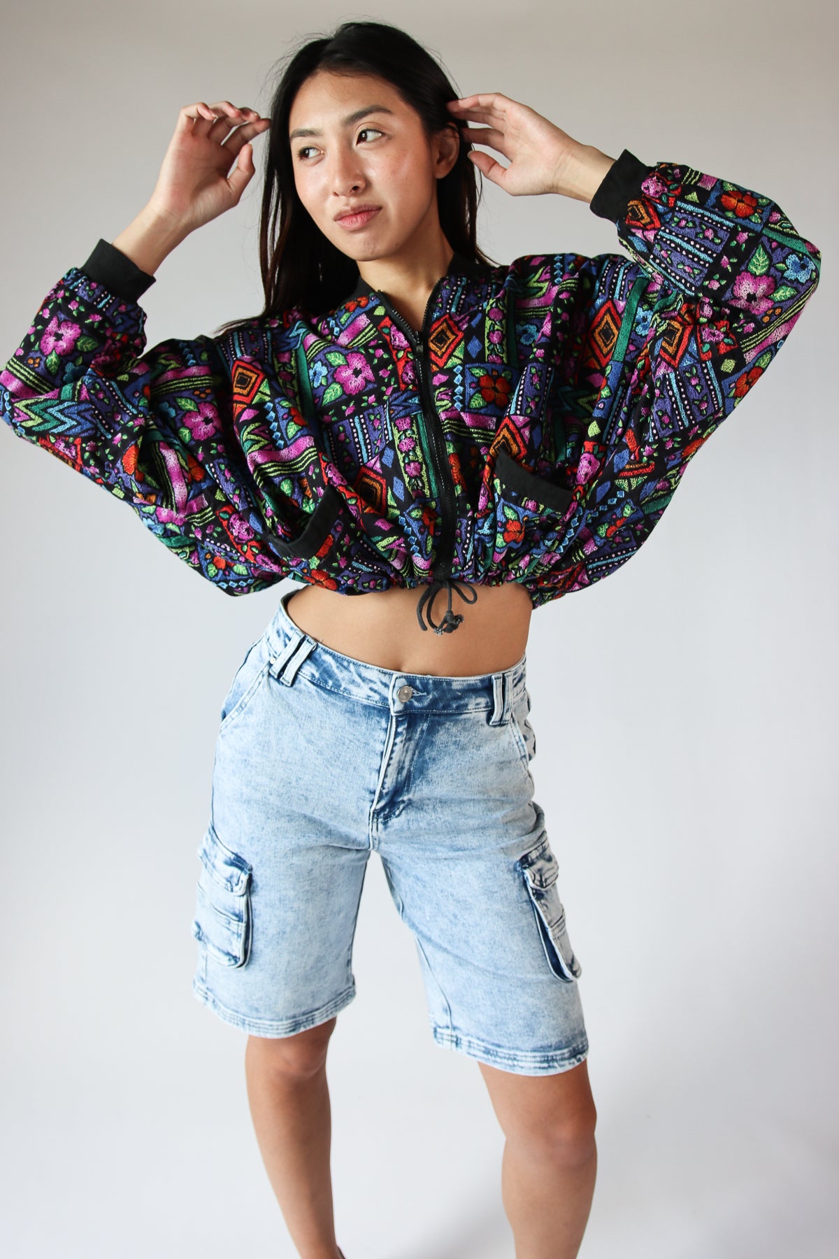 Acid Wash Cargo Jorts Light