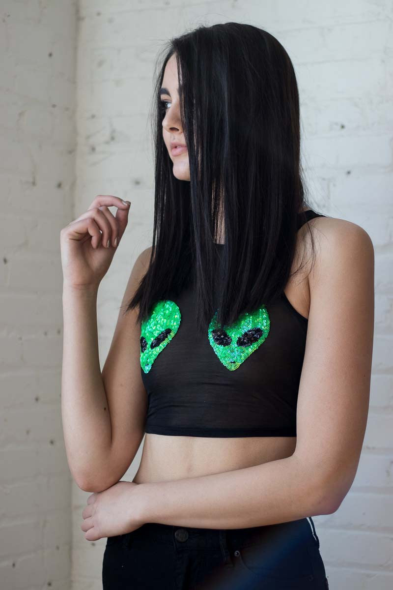 Sequin Alien Mesh Tank