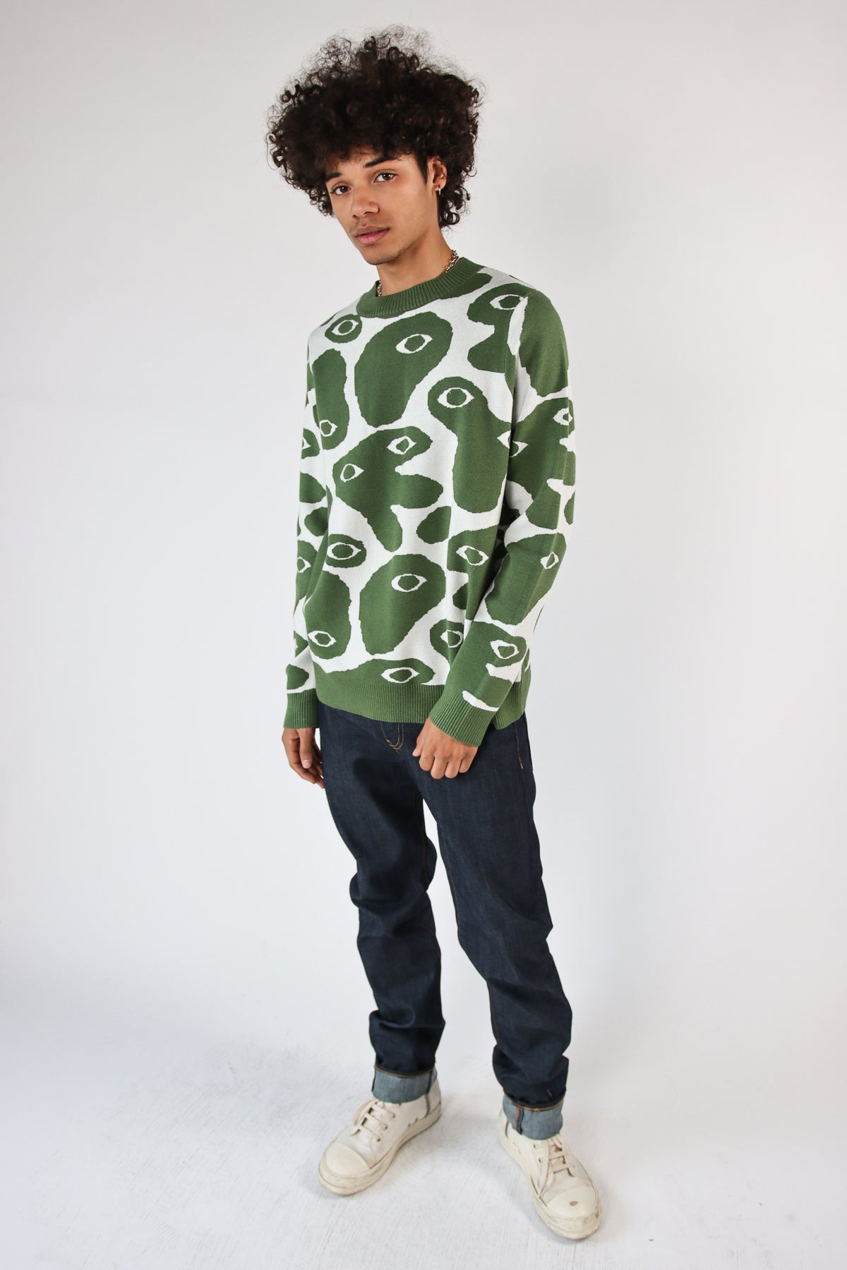 Amoeba Smooth Knit Sweater Green & White