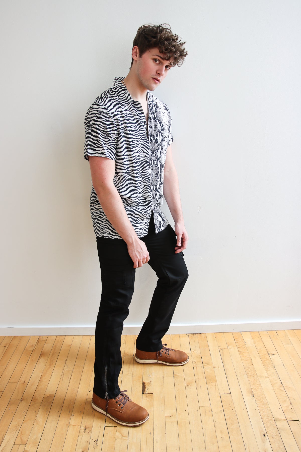 Black & White Animal Print Button Up Shirt