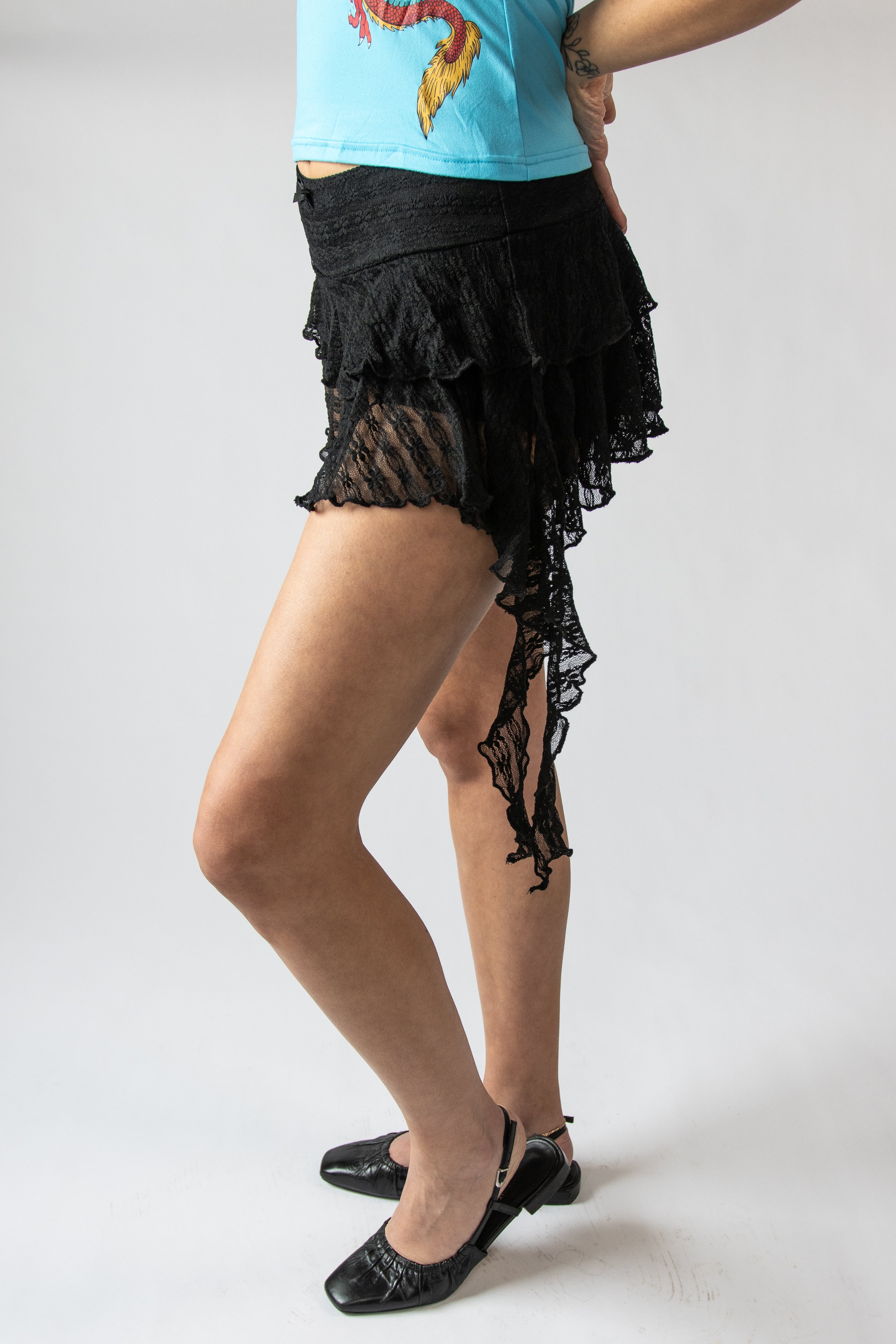 Asymmetrical Lace Ruffle Skort