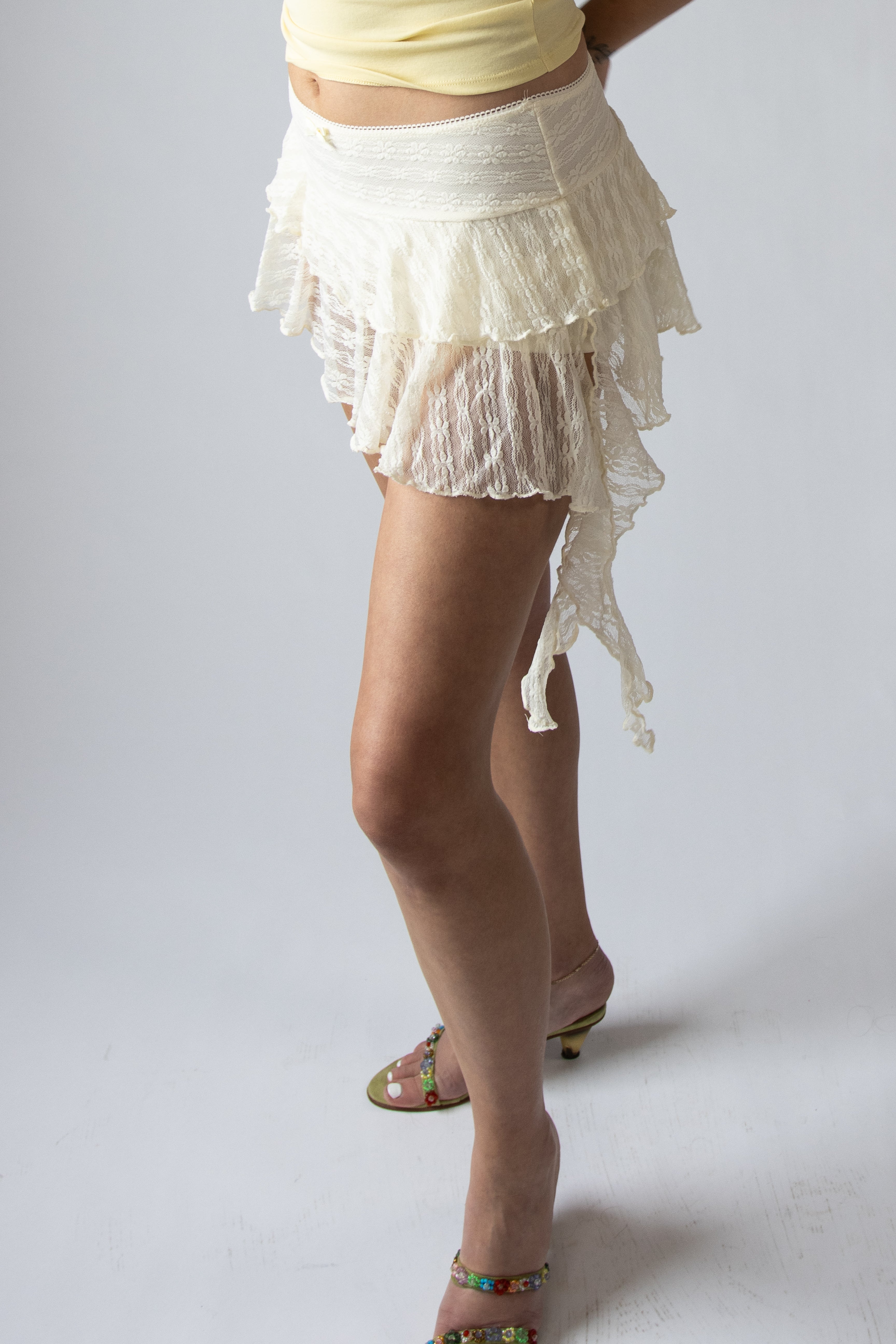 Asymmetrical Lace Ruffle Skort
