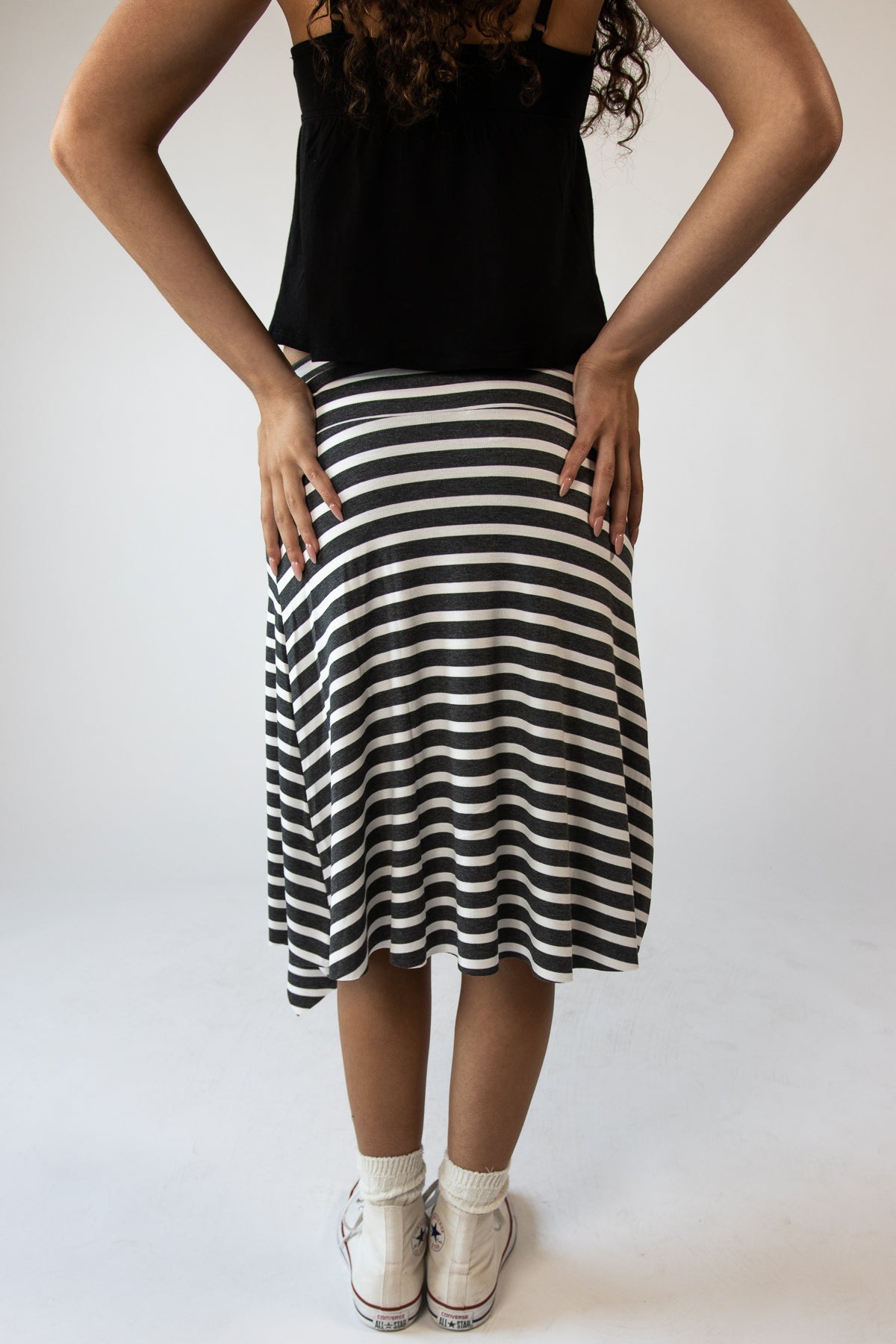 Asymmetrical Stripe Midi Skirt