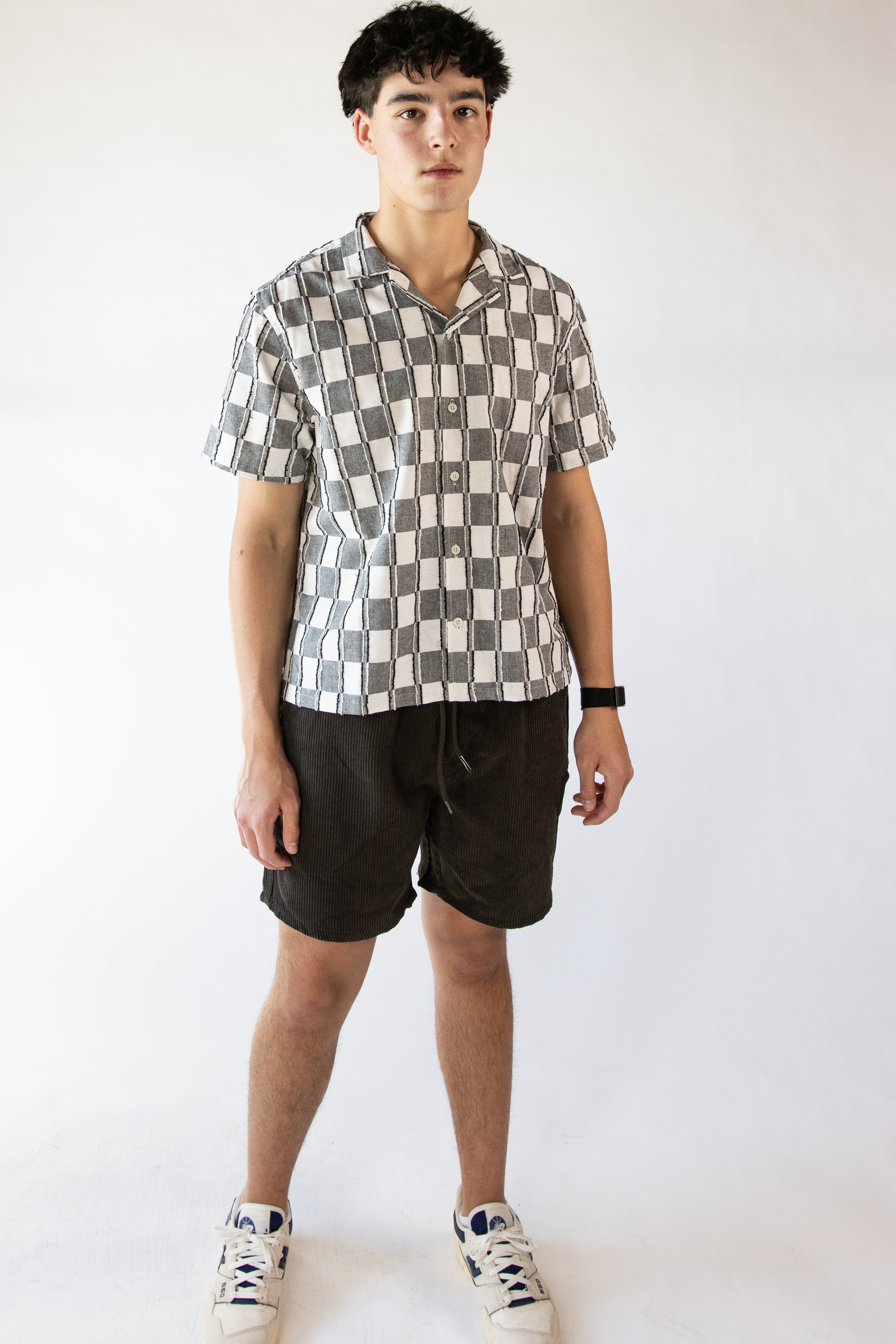 Checkered Crop Fit Button Up Shirt