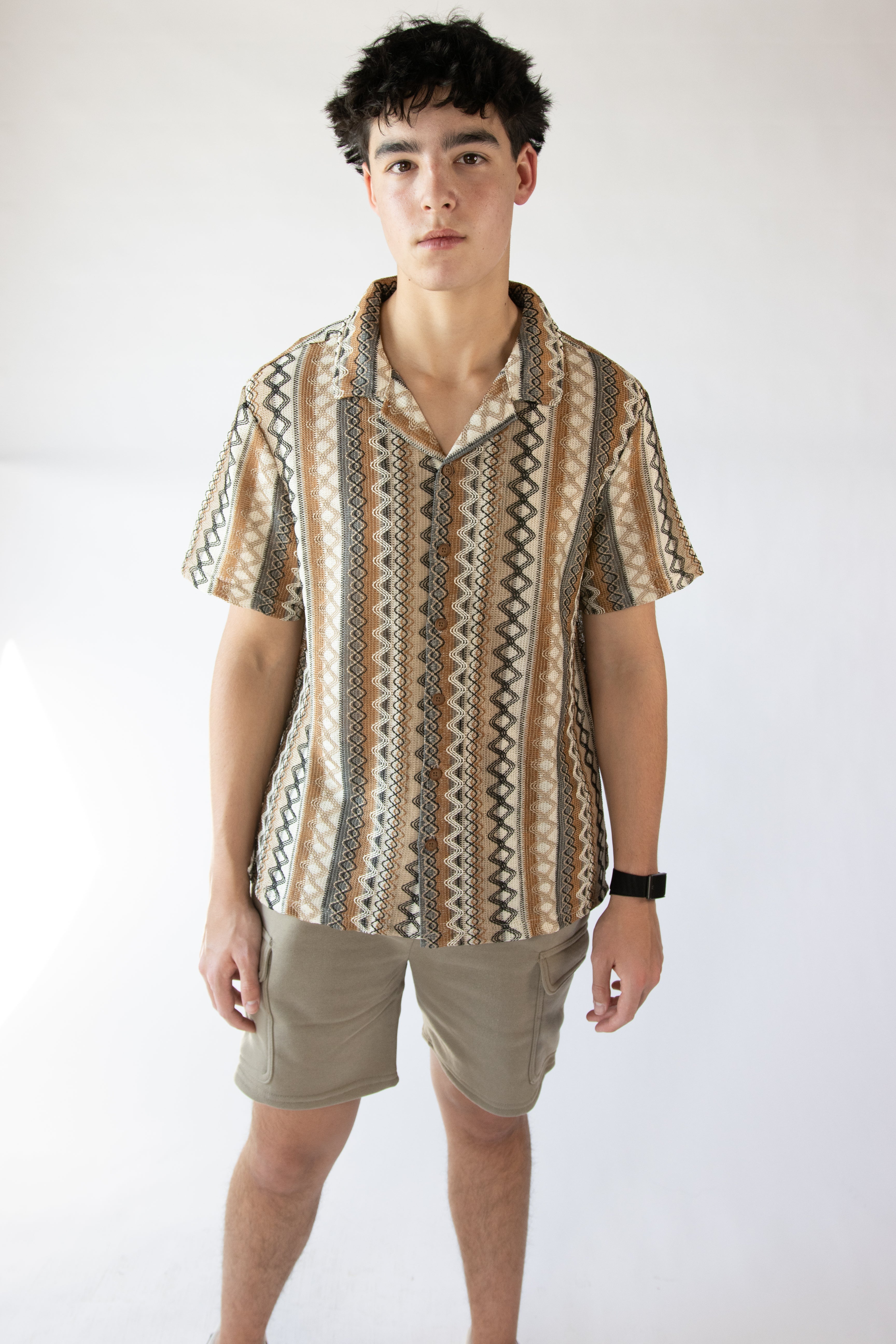 Zig Zag Woven Button Up Shirt