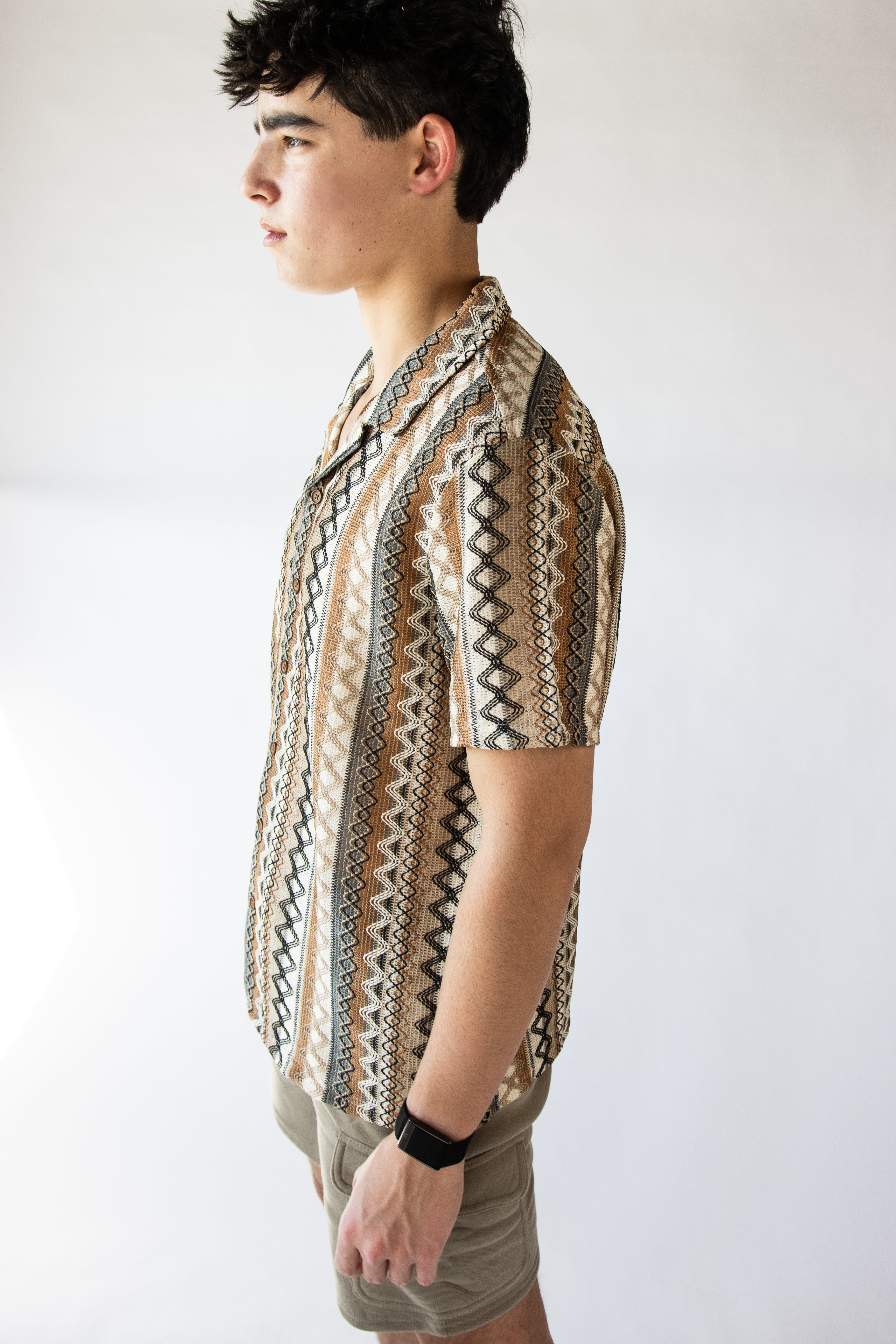 Zig Zag Woven Button Up Shirt