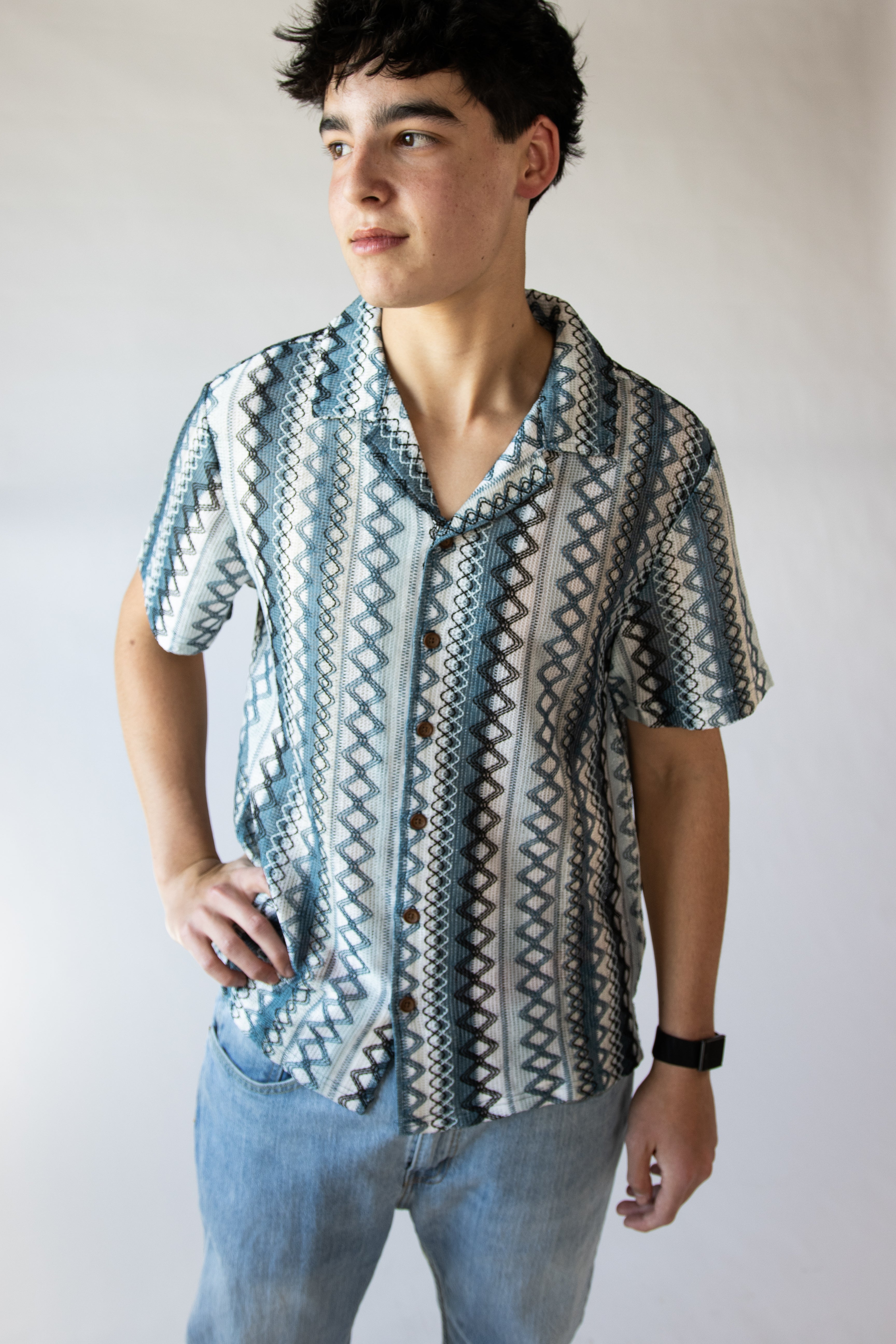 Zig Zag Woven Button Up Shirt
