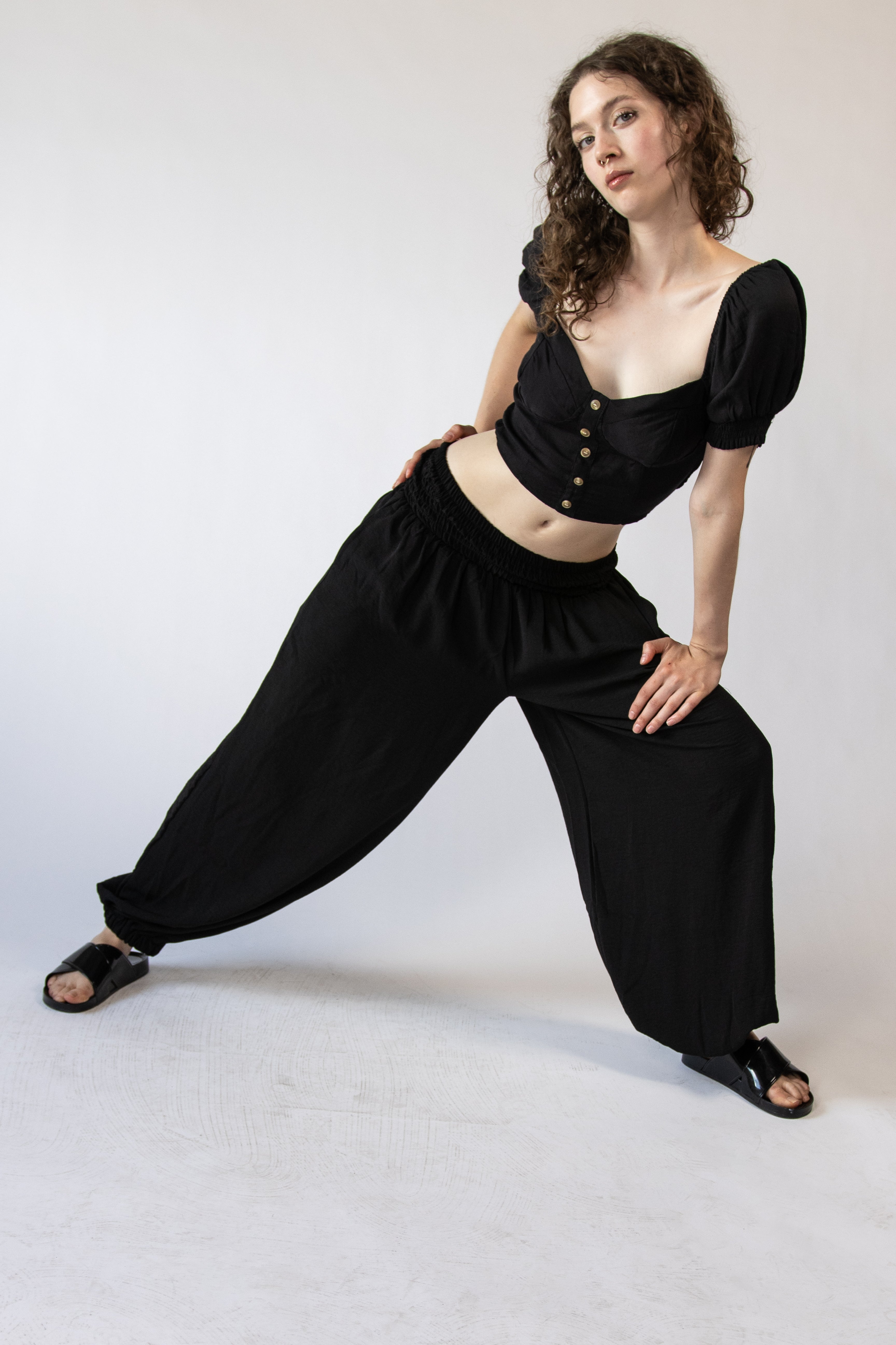 Shirred Waist Balloon Pants