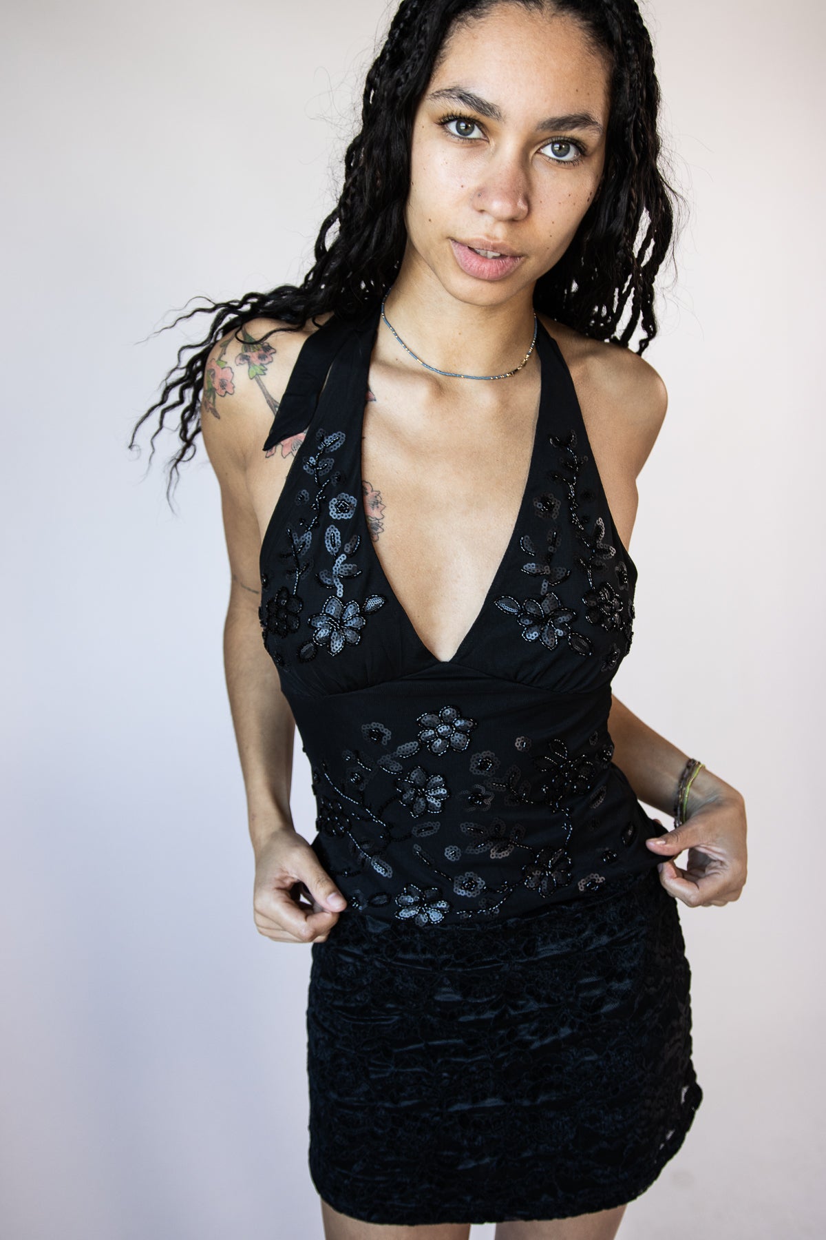 Beaded Mesh Halter Tank