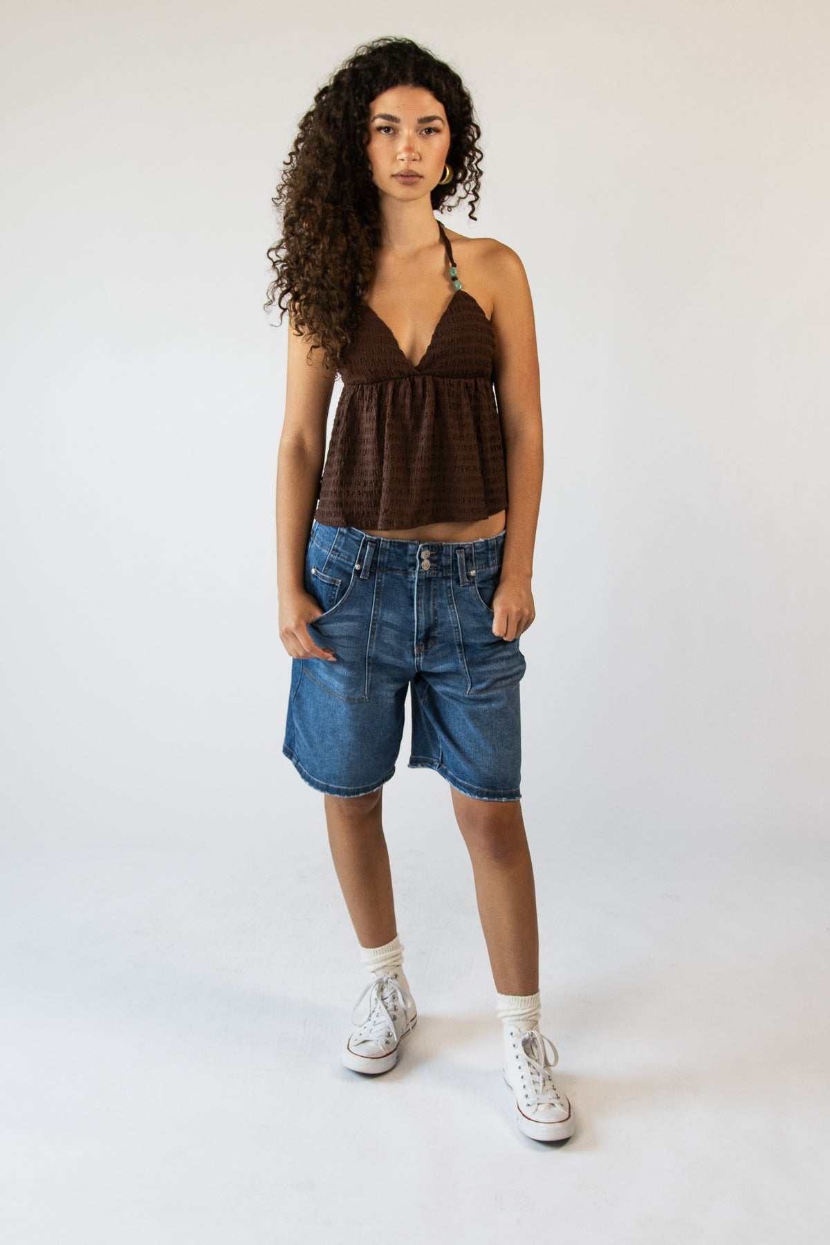 Beaded Ruffle Halter Top