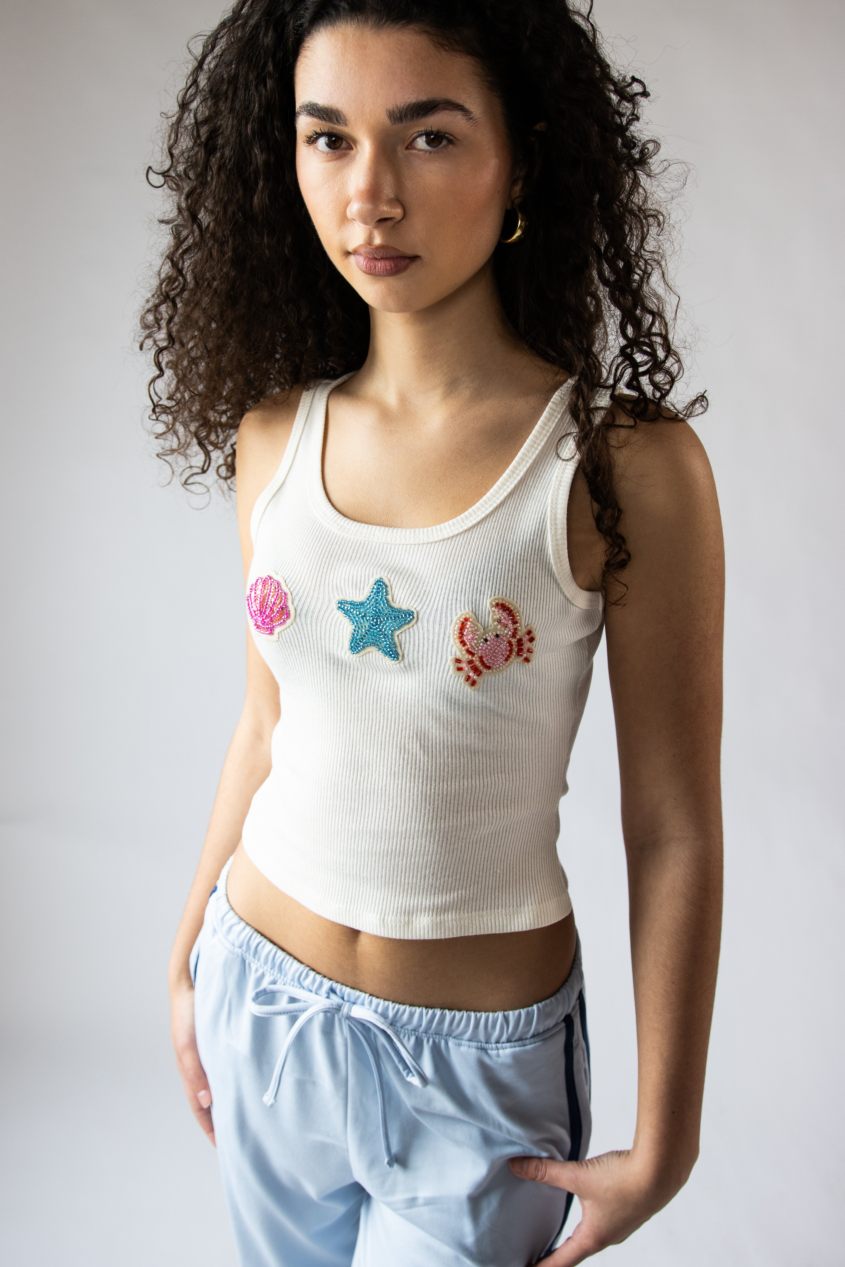 Sea Life Beaded Patch Tank Top