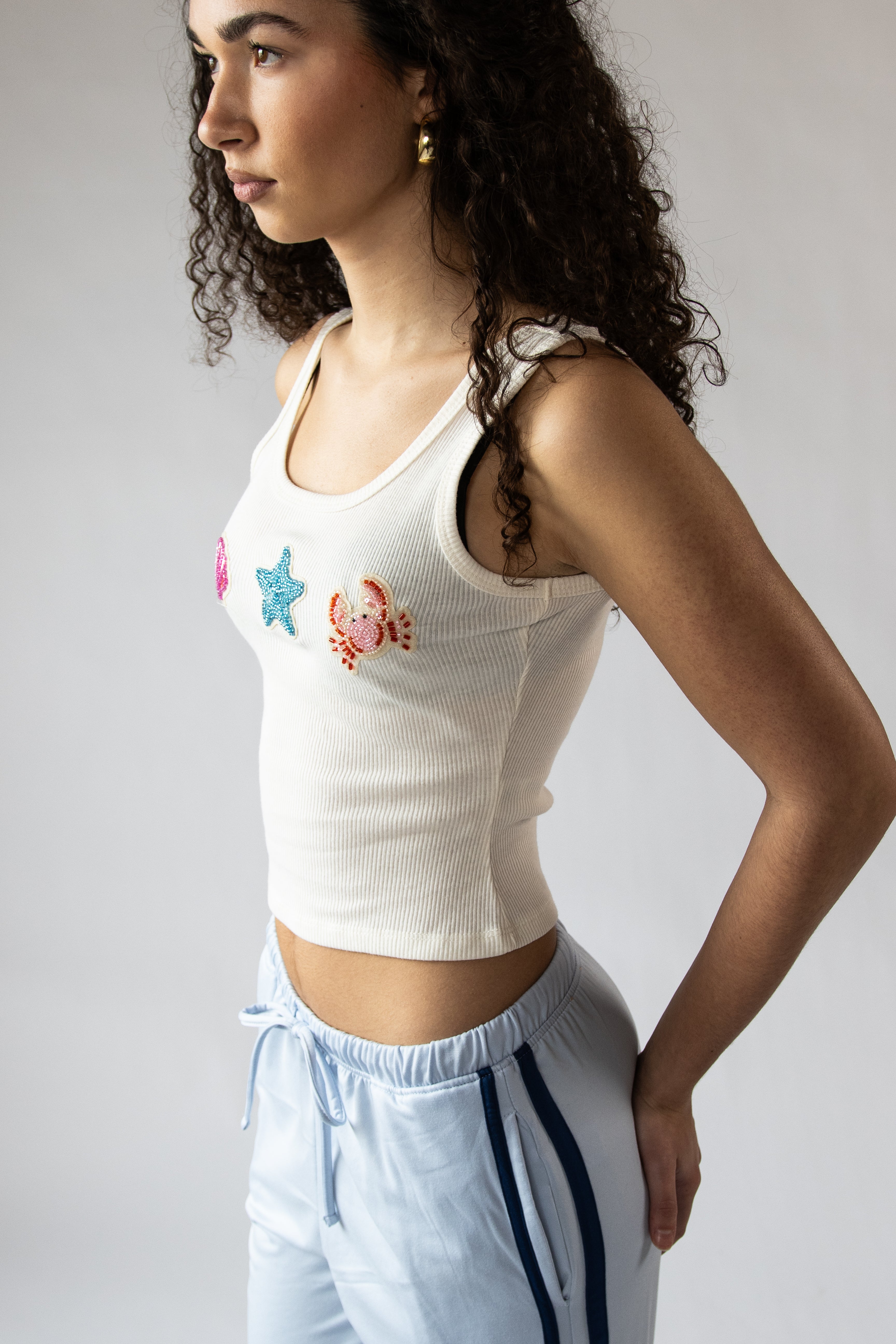 Sea Life Beaded Patch Tank Top