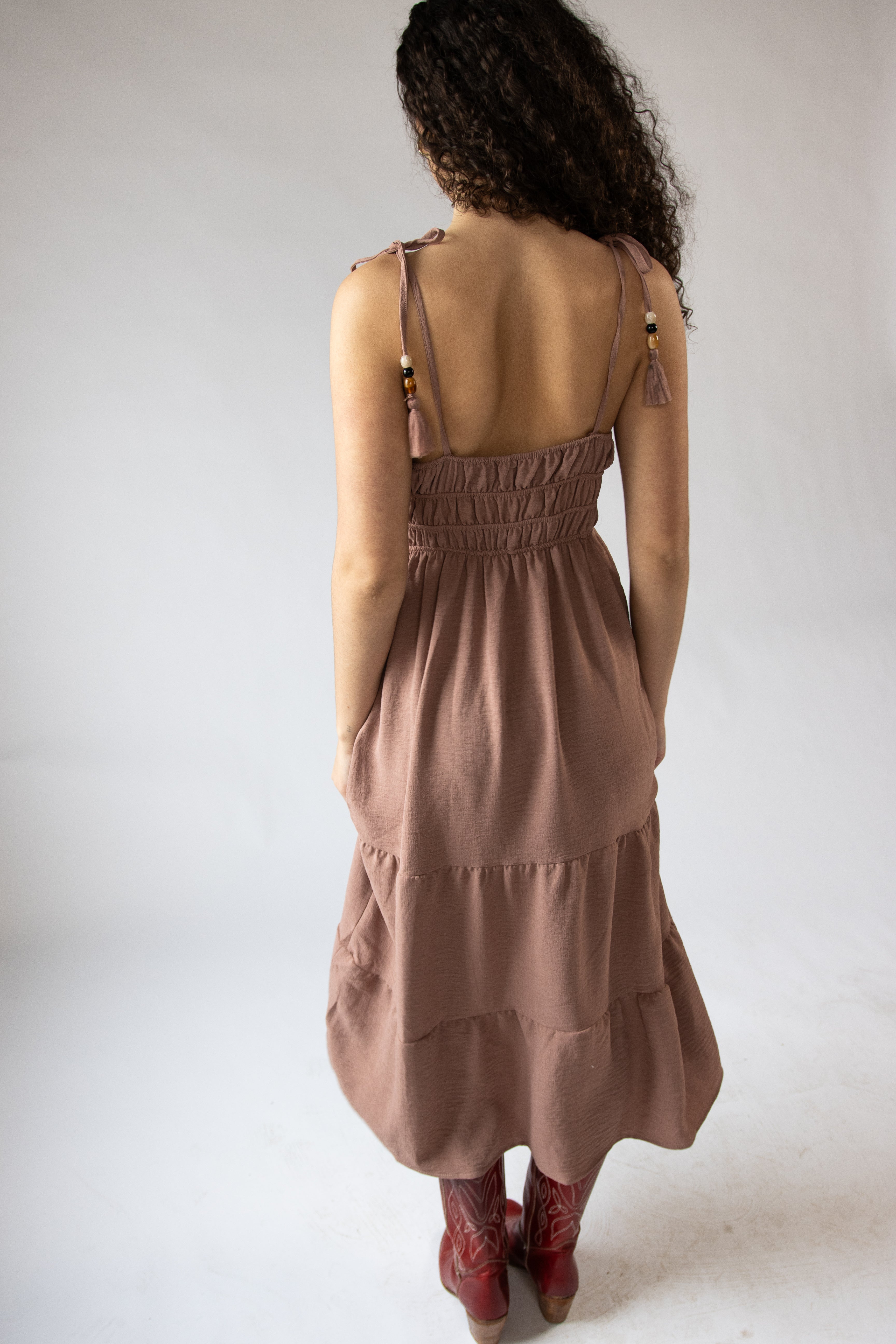 Beaded Tie Straps Maxi Dress