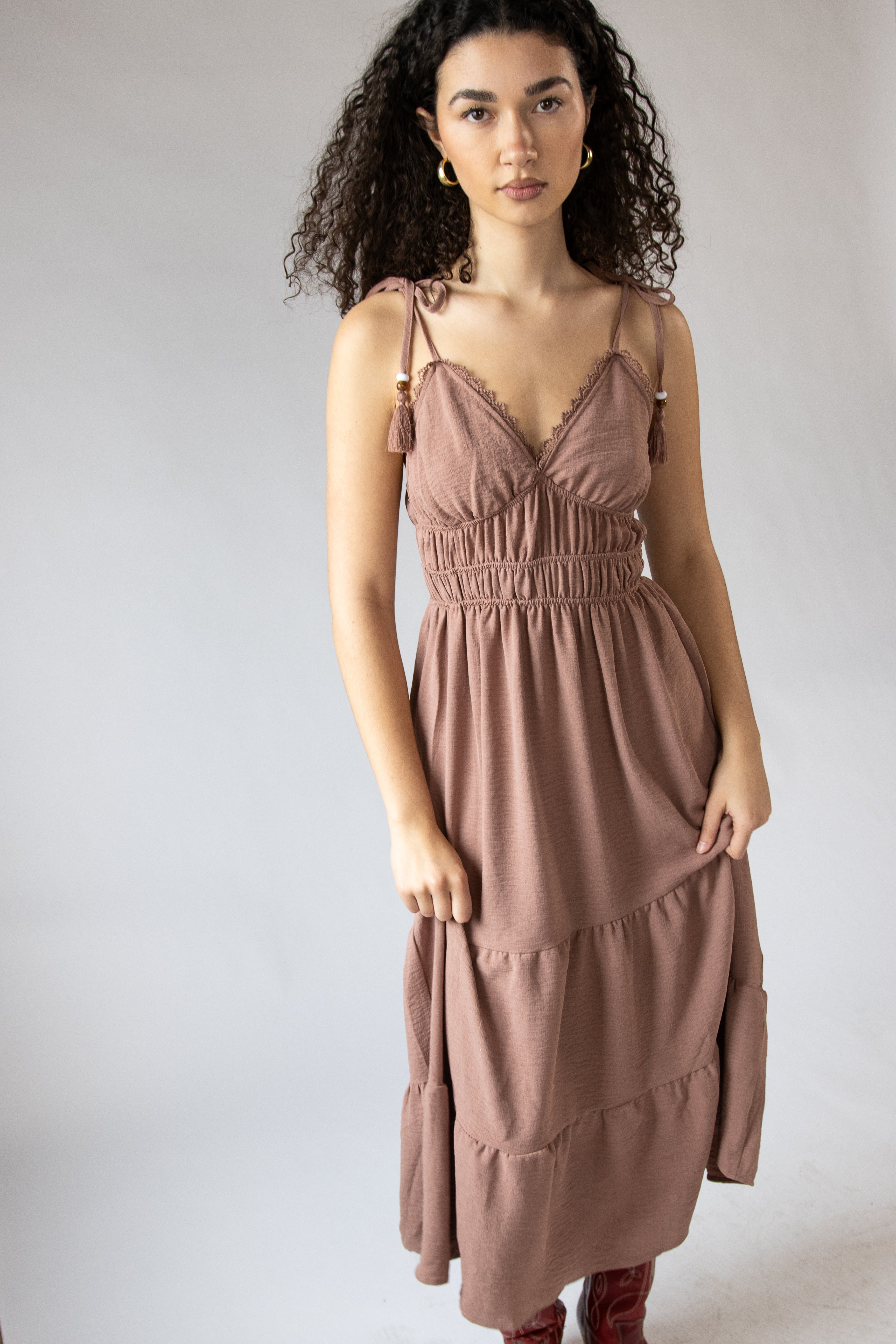 Beaded Tie Straps Maxi Dress