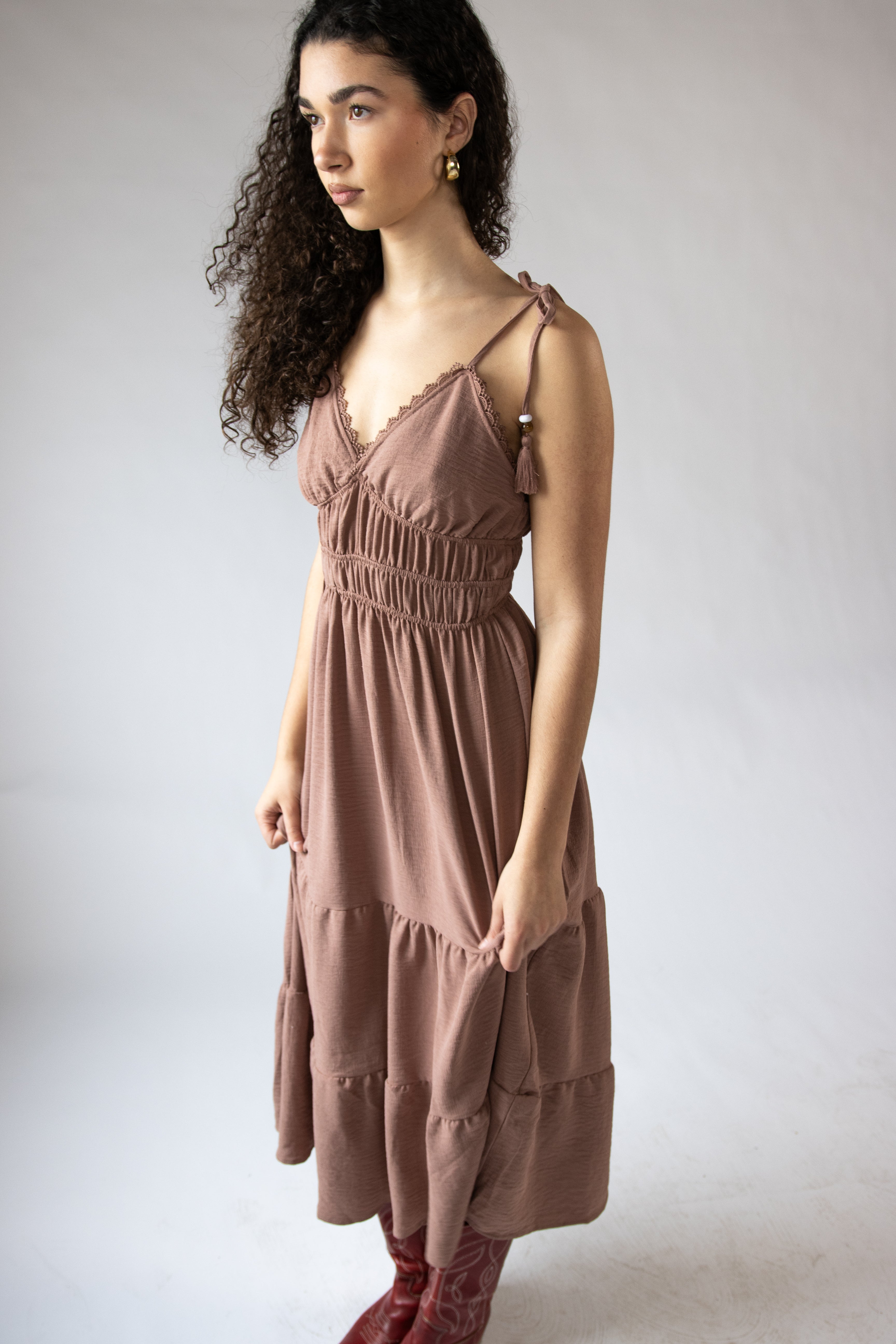 Beaded Tie Straps Maxi Dress