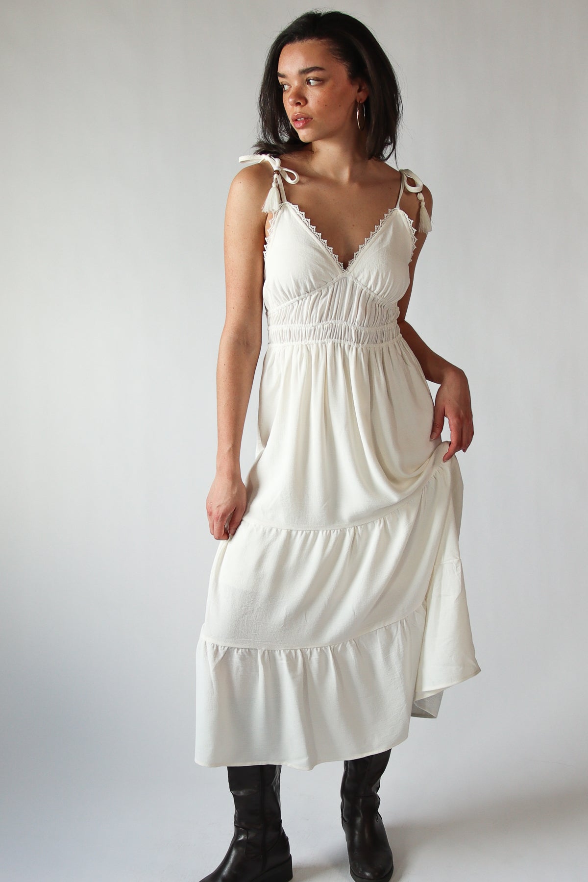 Beaded Tie Straps Maxi Dress