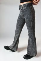 Belted Flare Black Acid Wash