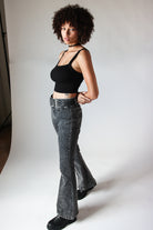 Belted Flare Black Acid Wash