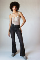 Belted Flare Black Acid Wash