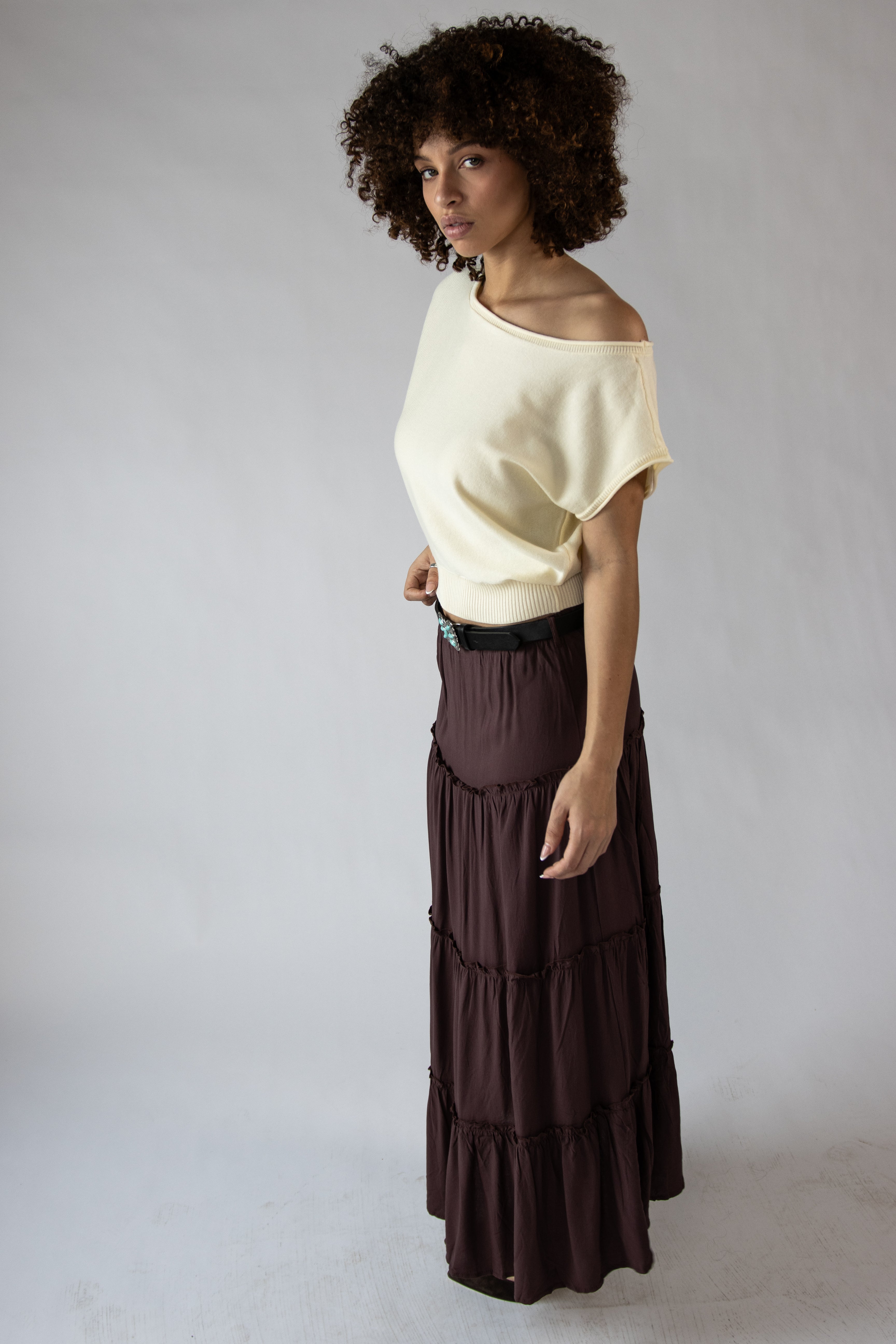 Belted Tiered Maxi Skirt