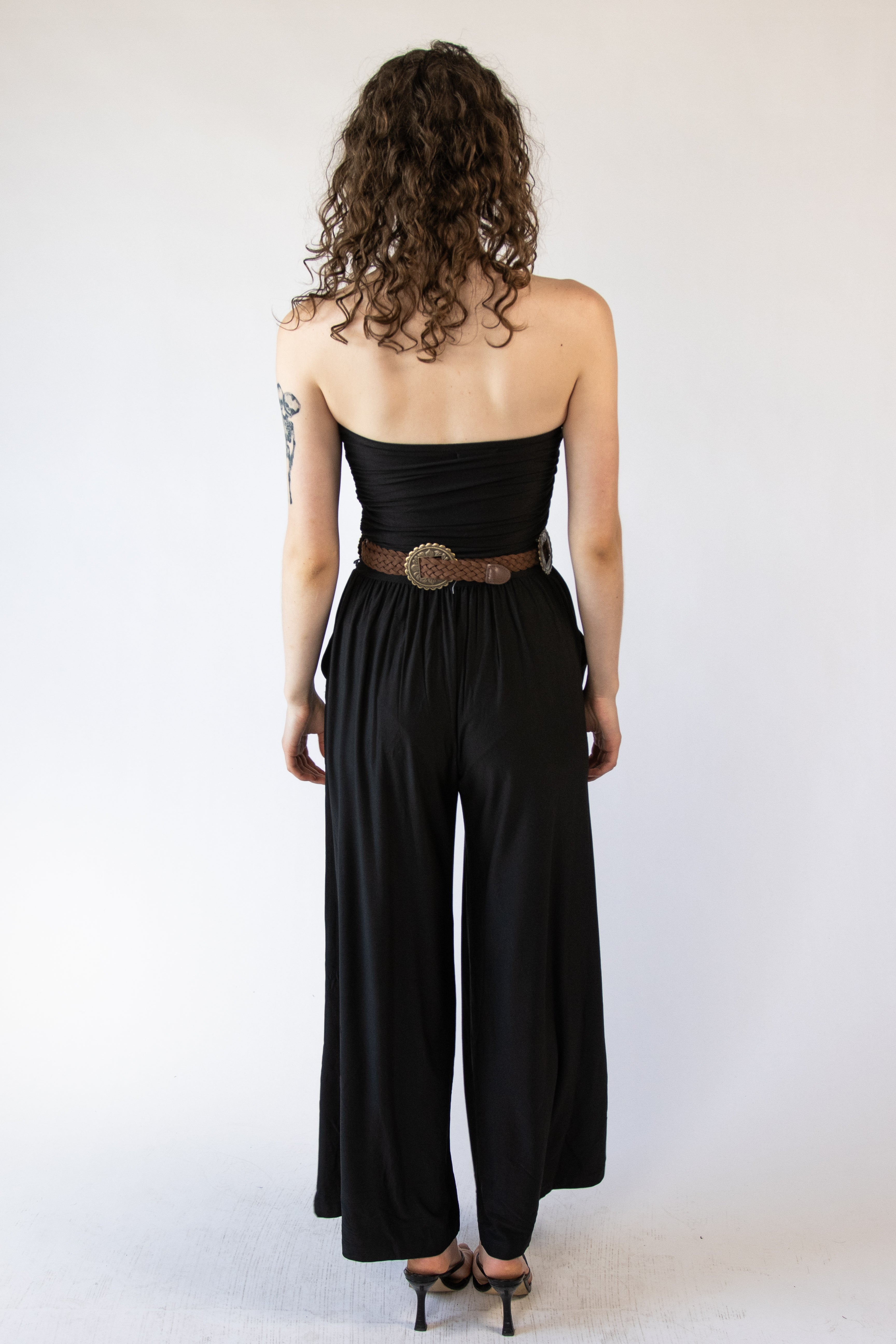 Belted Tube Top Wide Leg Jumpsuit