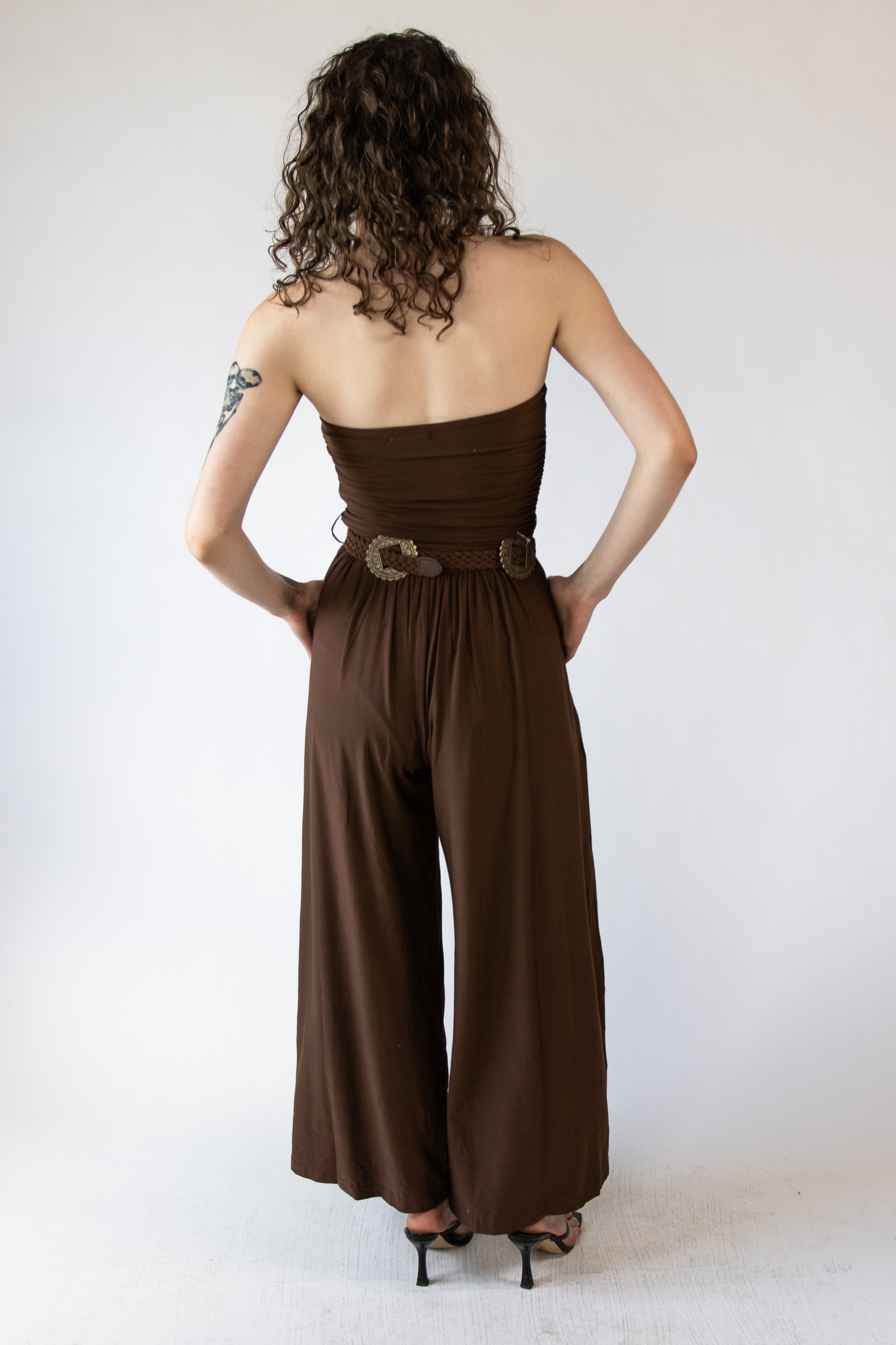 Belted Tube Top Wide Leg Jumpsuit