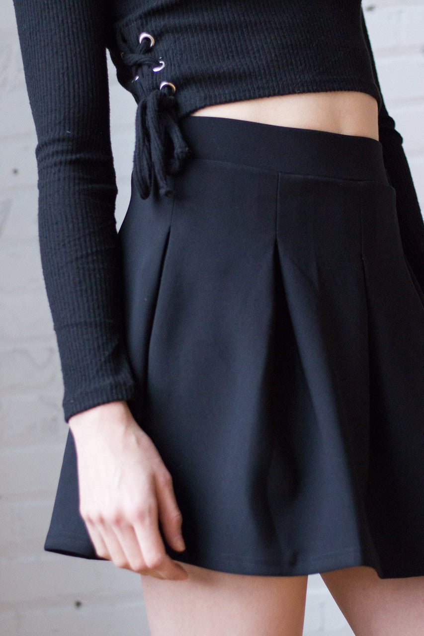 Black Pleated Scuba Skater Skirt