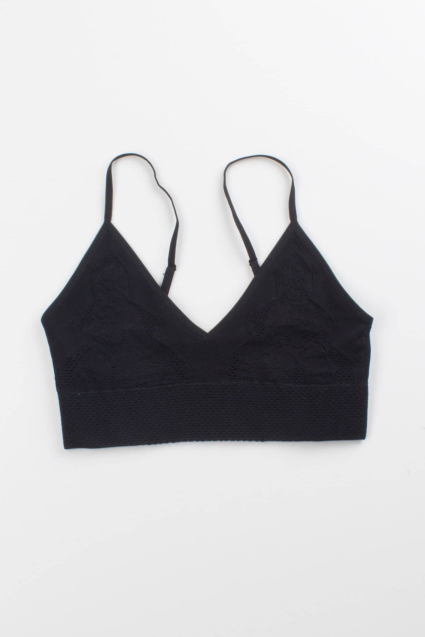 Black Seamless Floral Net Bralette