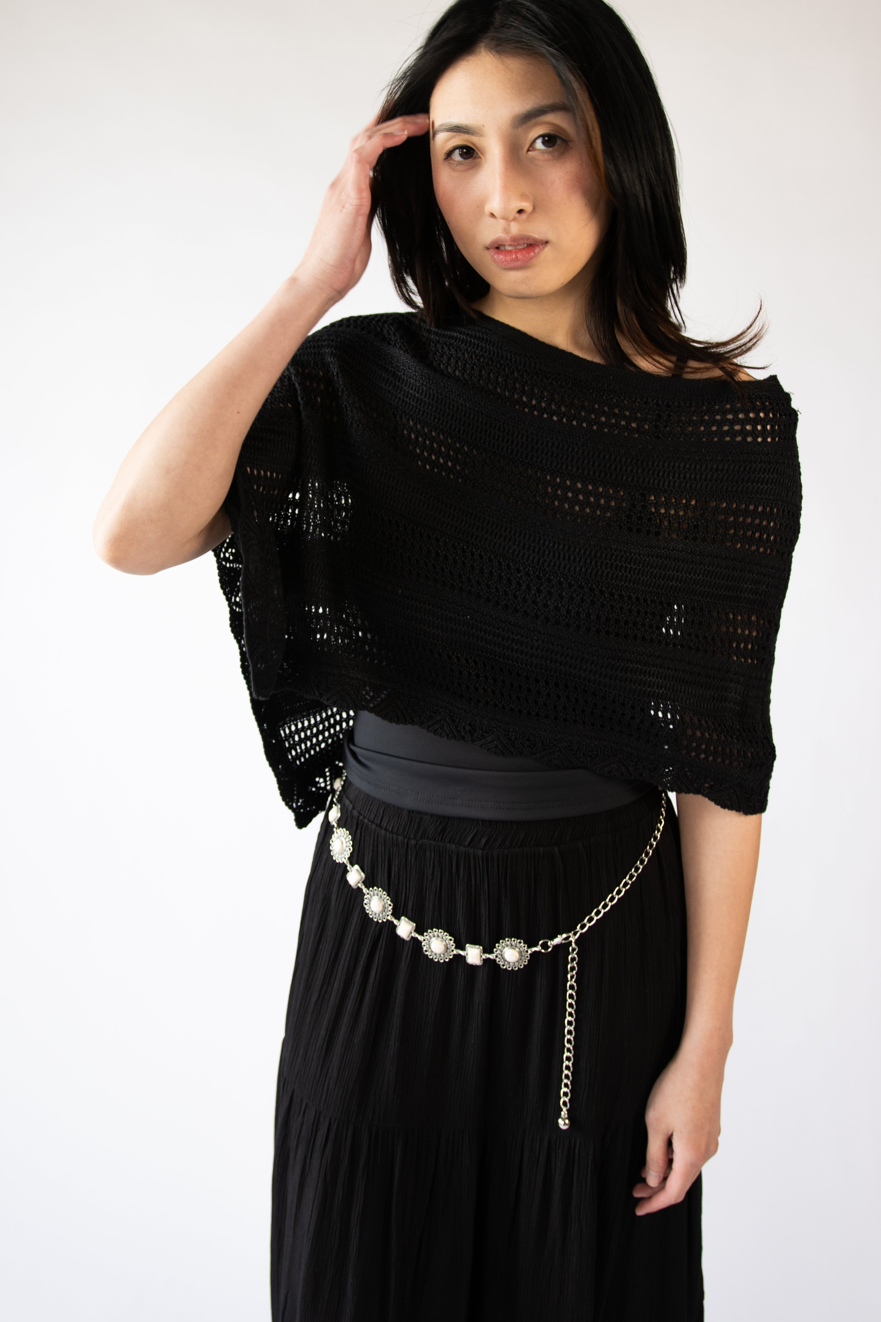 Mixed Knit Sweater Poncho