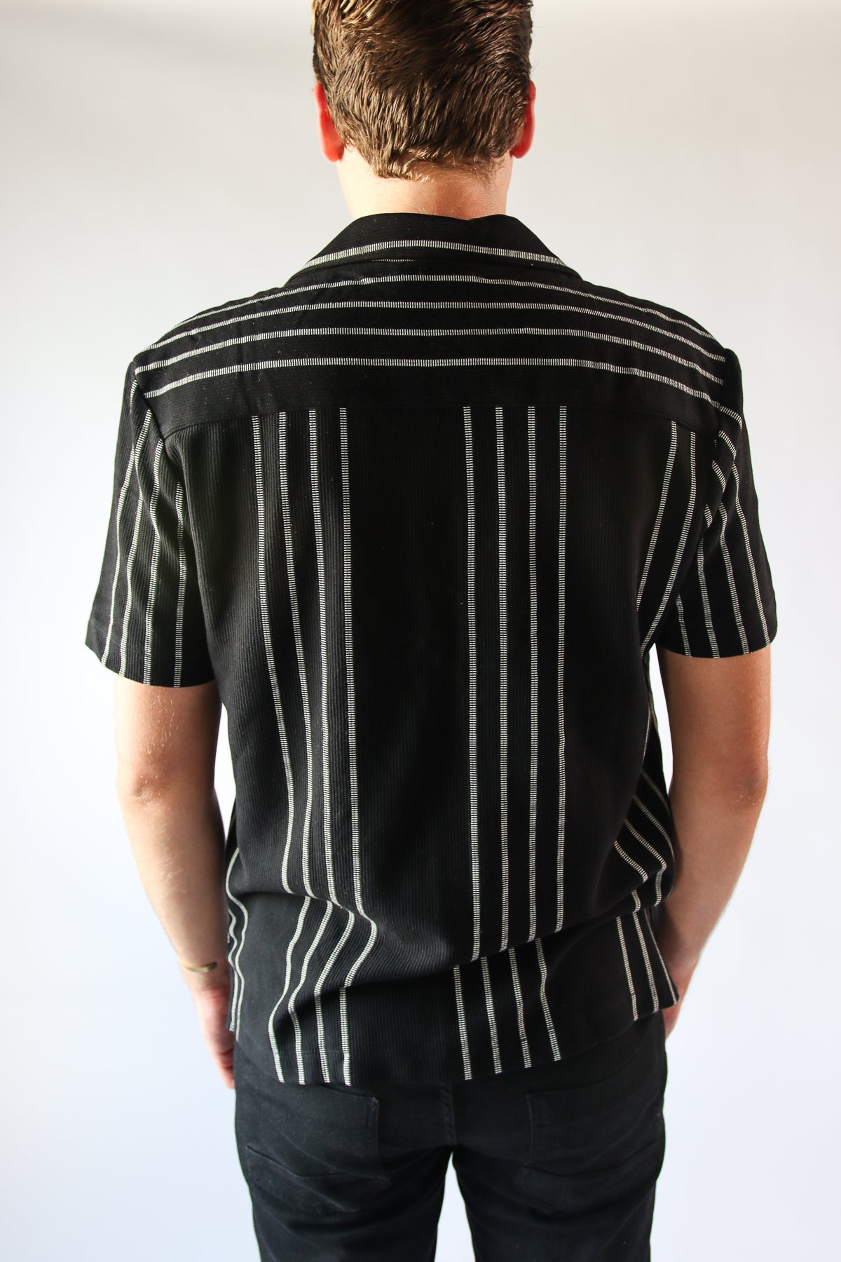 Black And White Striped Woven Button Up Shirt