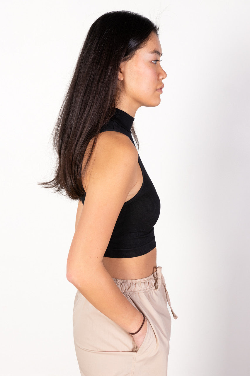Black Mock Neck Crop Tank