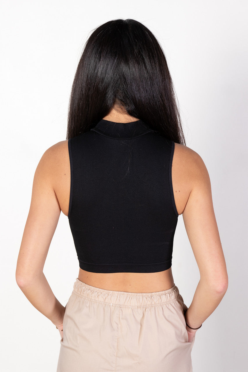 Black Mock Neck Crop Tank